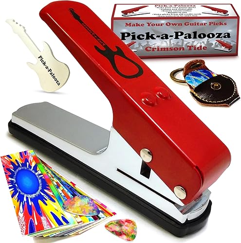 Miniatura 10 de Gran kit de Pick-a-Palooza para hacer tus propias púas para guitarra, para regalo. Dispositivo prémium para fabricar púas. Cadena de cuero porta