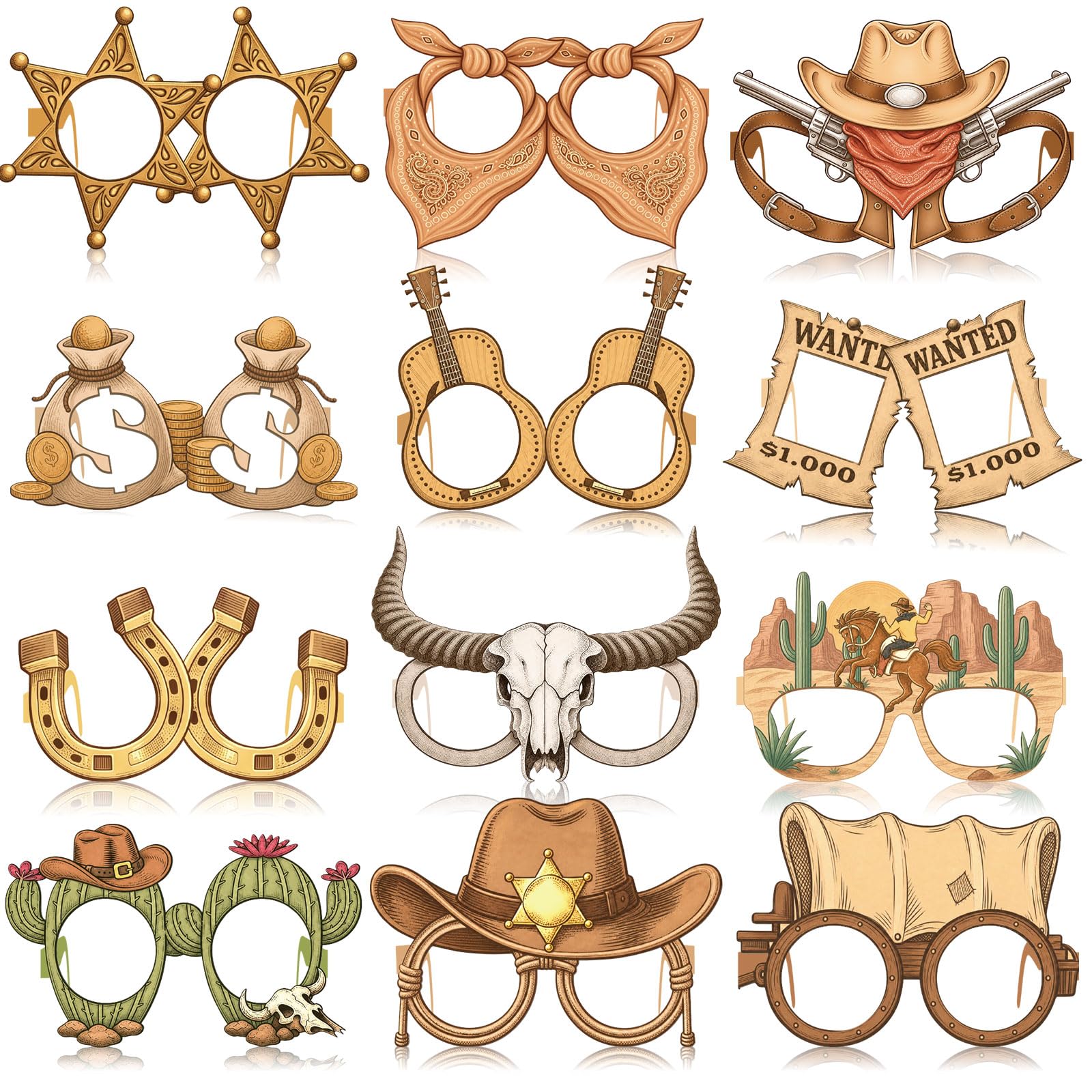 36 Pcs Western Cowboy Party Decorations Wild West Paper Eyeglasses