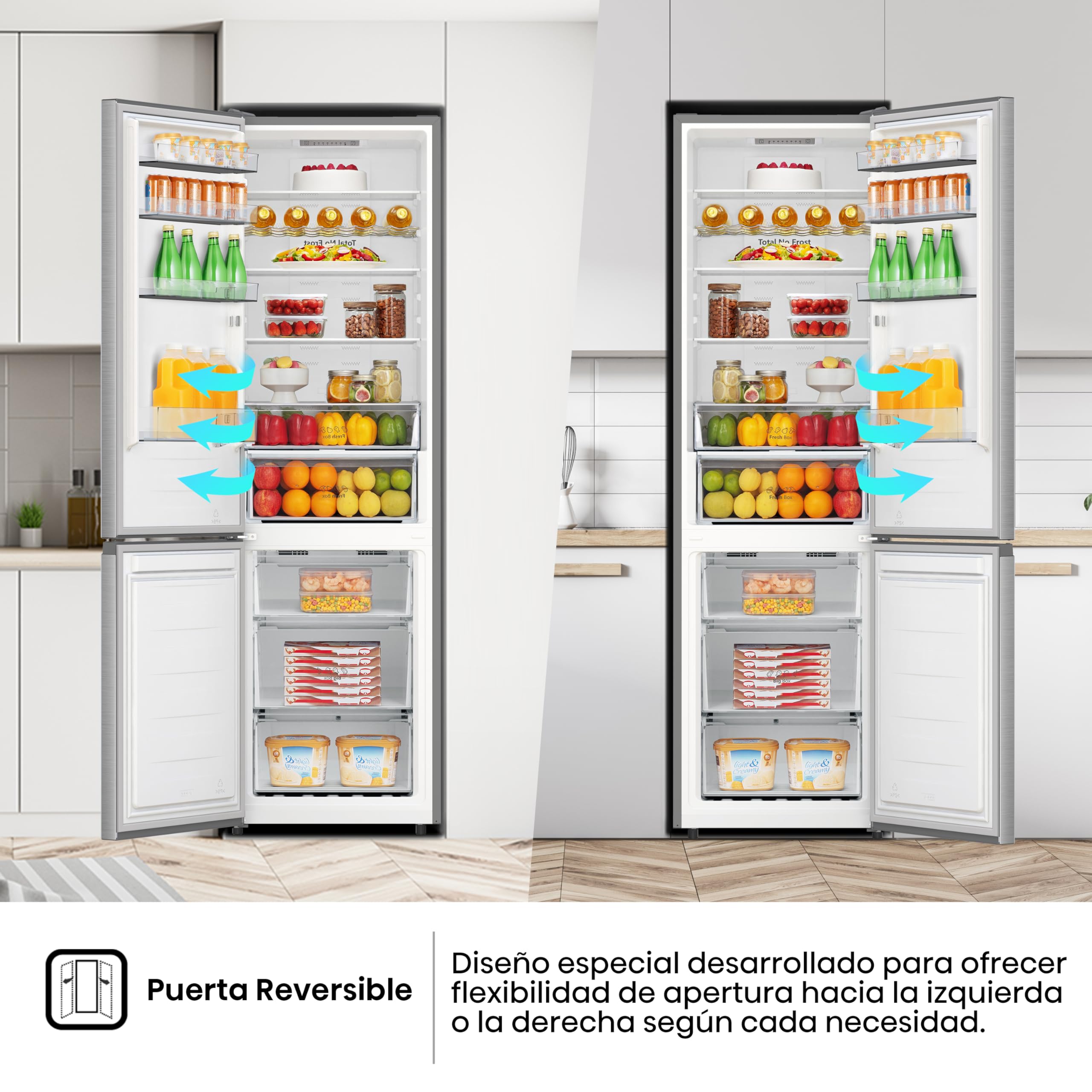 Hisense RB440N4ACA - Frigorífico Combi, Eficiente Clase A, Capacidad 336 L, Multi-air Flow, Micro Vents Cooling, Congelamiento Rápido, Total No Frost, Puerta Reversible, Color Inox