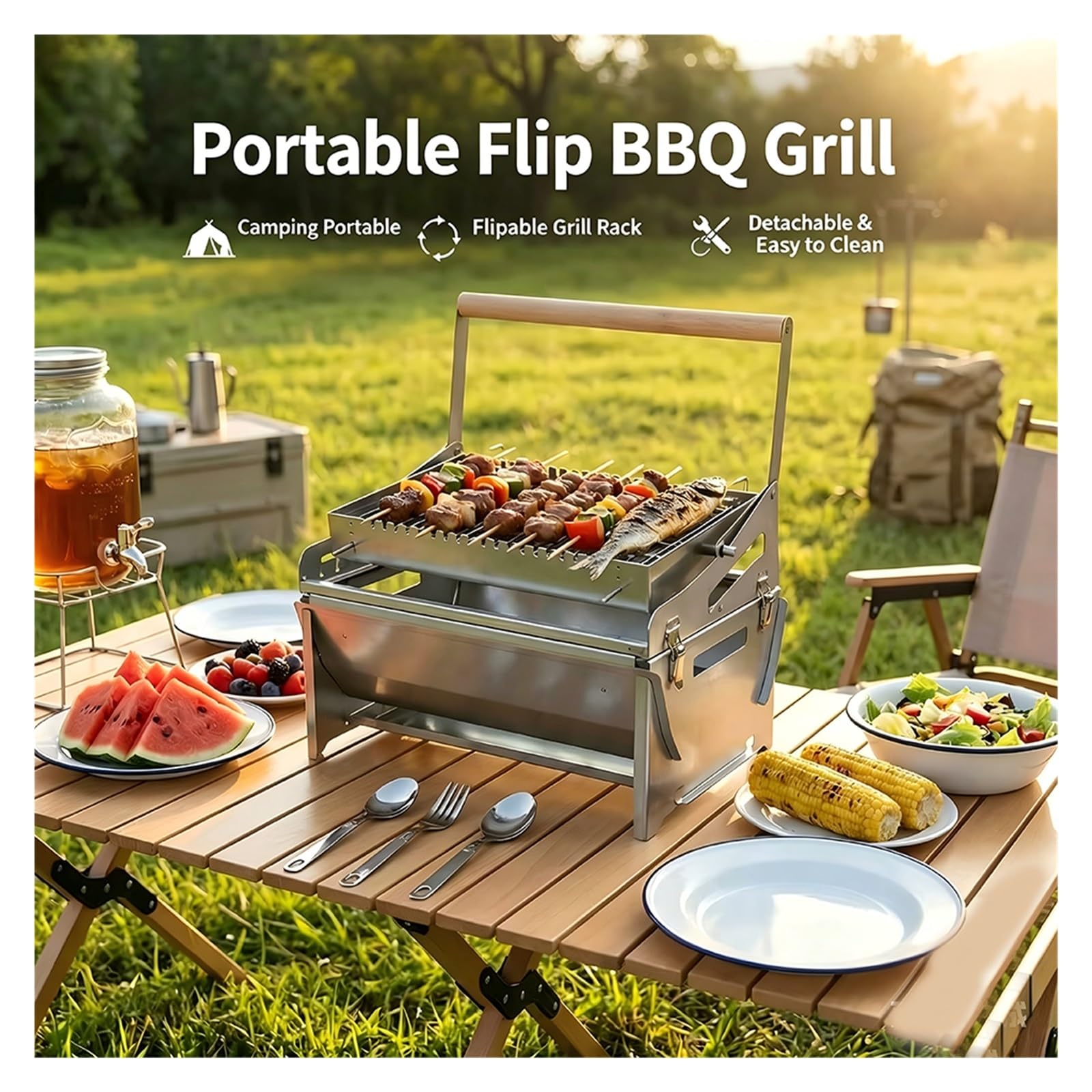 Parrilla De Carbón Plegable, Compatible Con Universal, Playa for Acampar Al Aire Libre