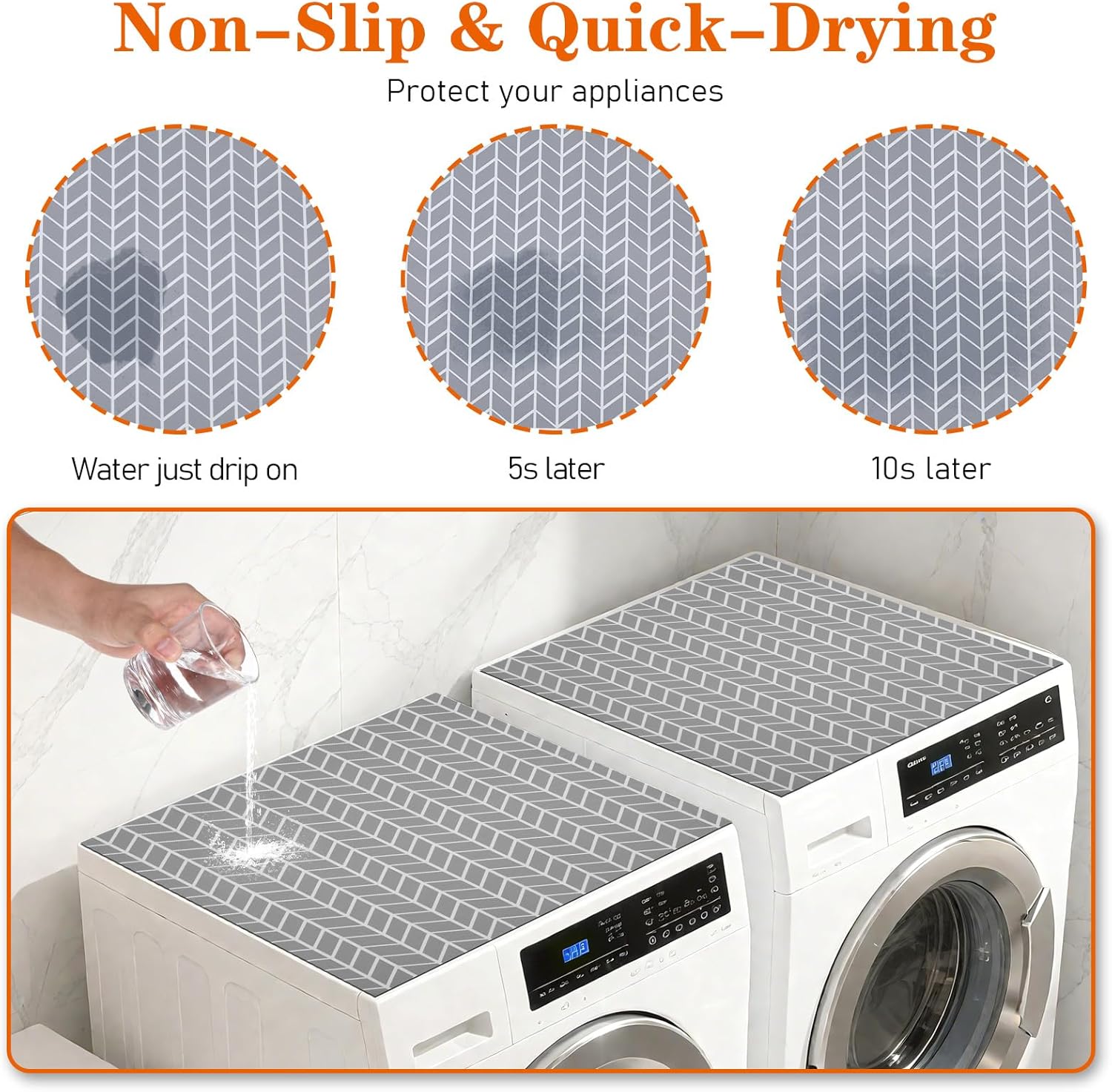 2 PCS Washer and Dryer Covers for the Top, 27x27 Inch Non-Slip Top Protector Mat, Quick Drying Silicone Rubber Mat for Laundry Room Appliances