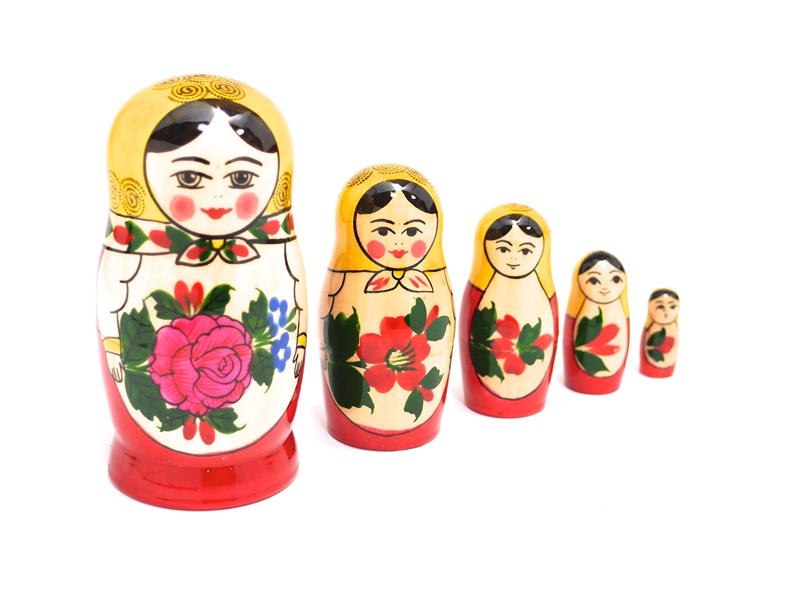 Amazon | セミョーノフ産 マトリョーシカ 5個組 伝統柄 (黄色頭巾