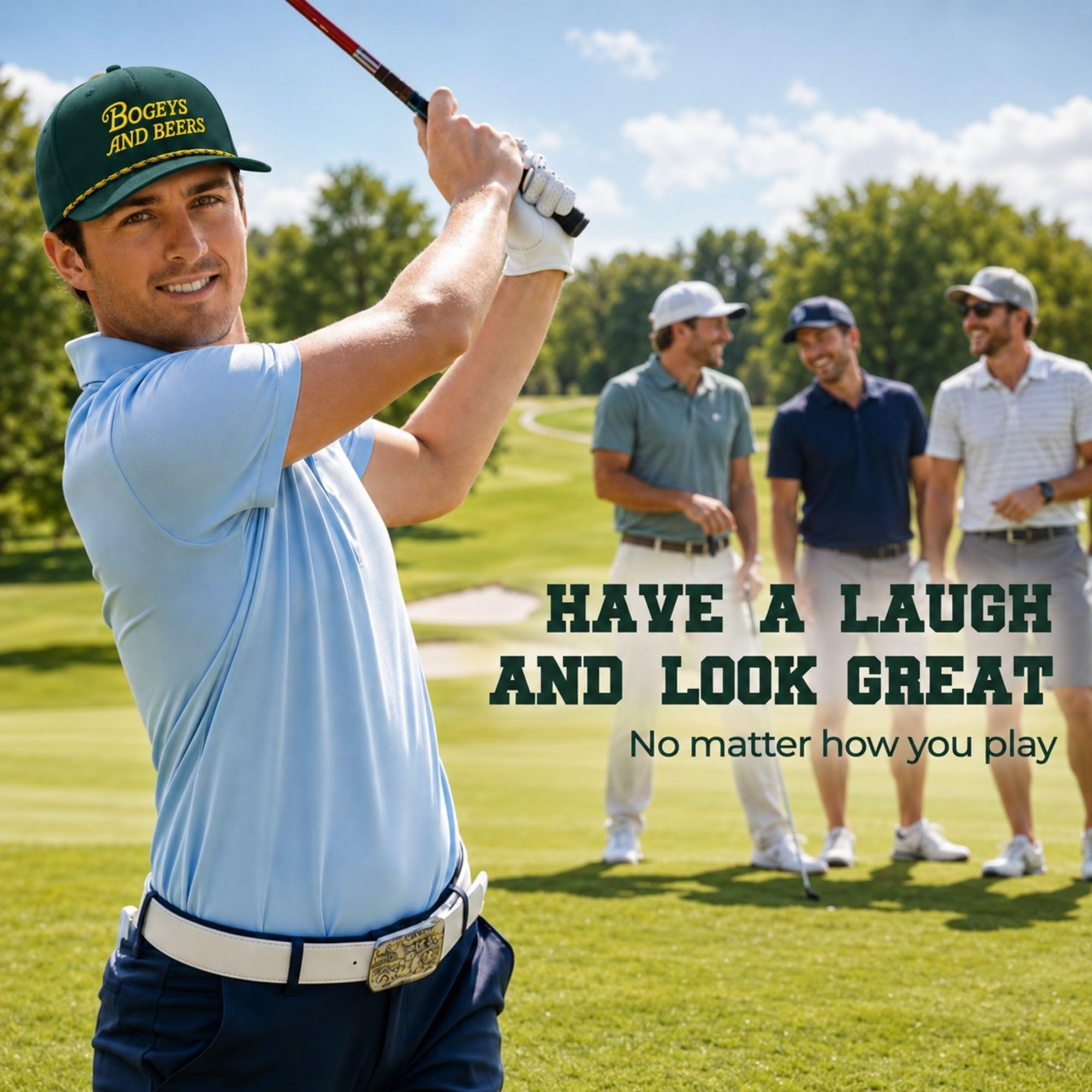 Bogeys and Beers Lustige Golfmütze – Golfmützen für Herren, leistungsstarke, atmungsaktive Seil-Snapback-Kappe, Golf-Geschenke für Männer, Grün , 0