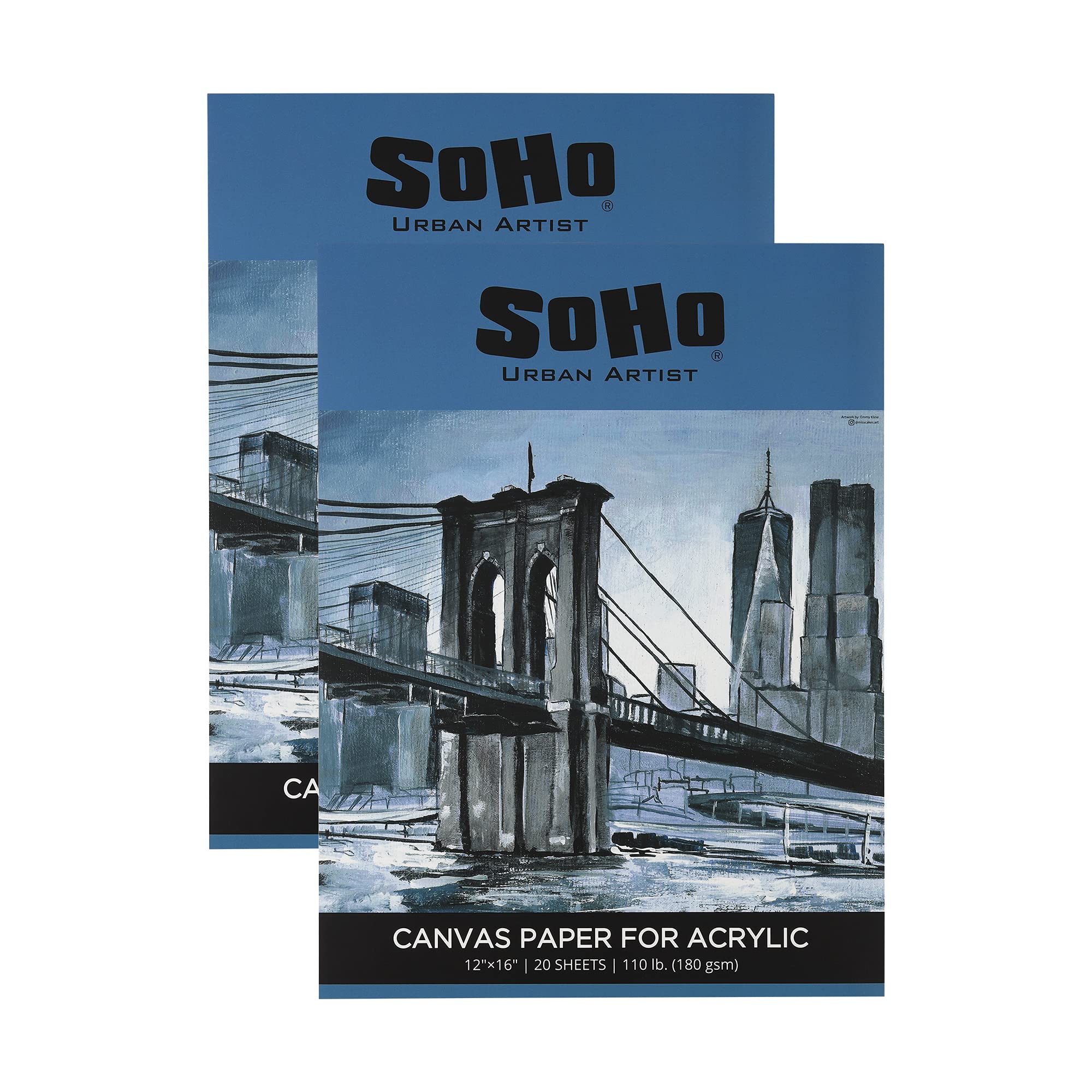 SoHo Urban Artist Almohadillas de lona acrílica, bloc de papel de lona texturizada para pintar, dibujar, pasteles, viajes y mucho más. - [Paquete de 2 - 12 x 16 pulgadas]