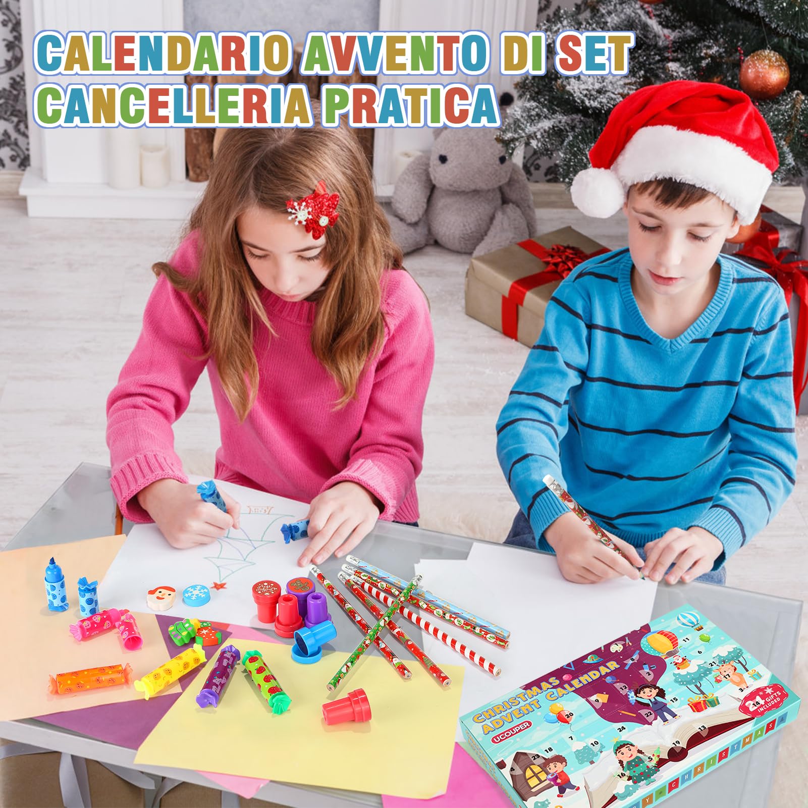 Calendario Avvento 2025 di Cancelleria Scuola Set Cancelleria 24 Articoli Calendario Avvento Bambini Bambina con Matite Timbri Evidenziatori e Gomma Regali di Natale Bambini