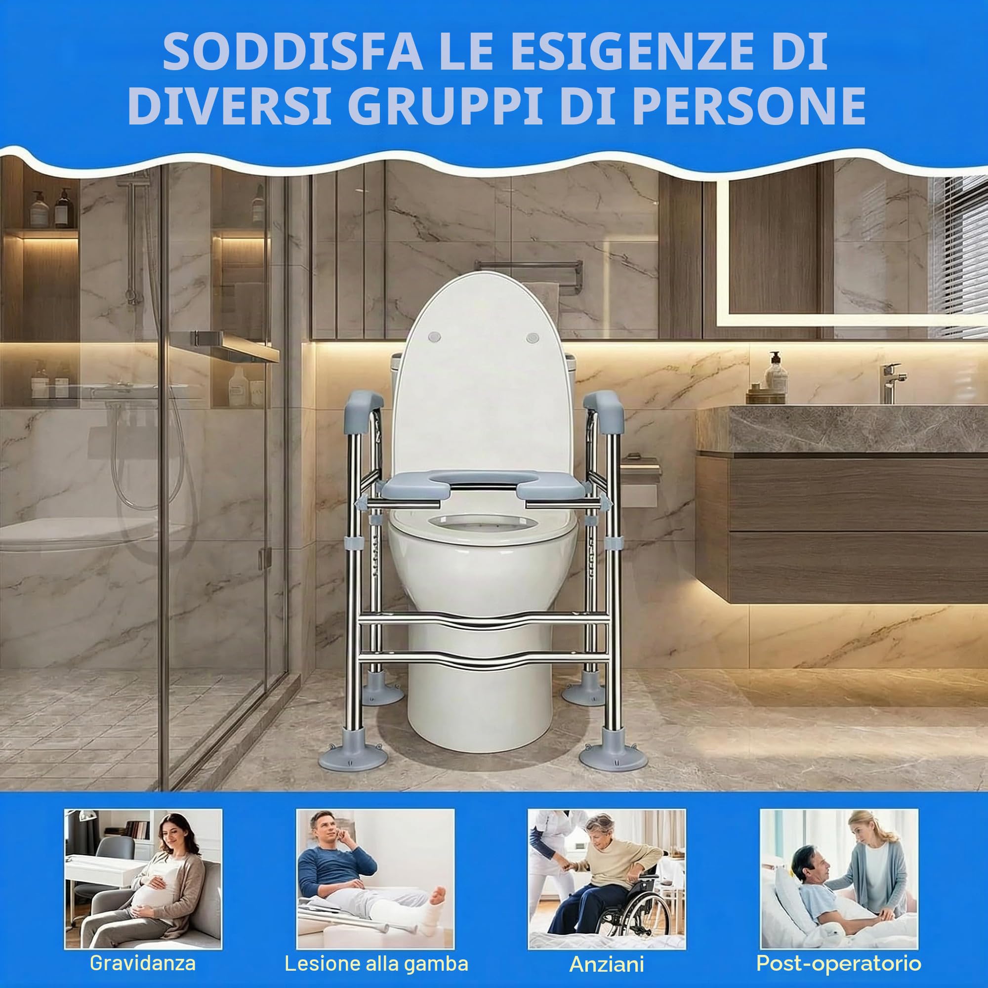 SOONHUA Rialzo per sedile WC con braccioli, rialzo per sedile WC con regolabile in altezza, per anziani, disabili, donne incinte