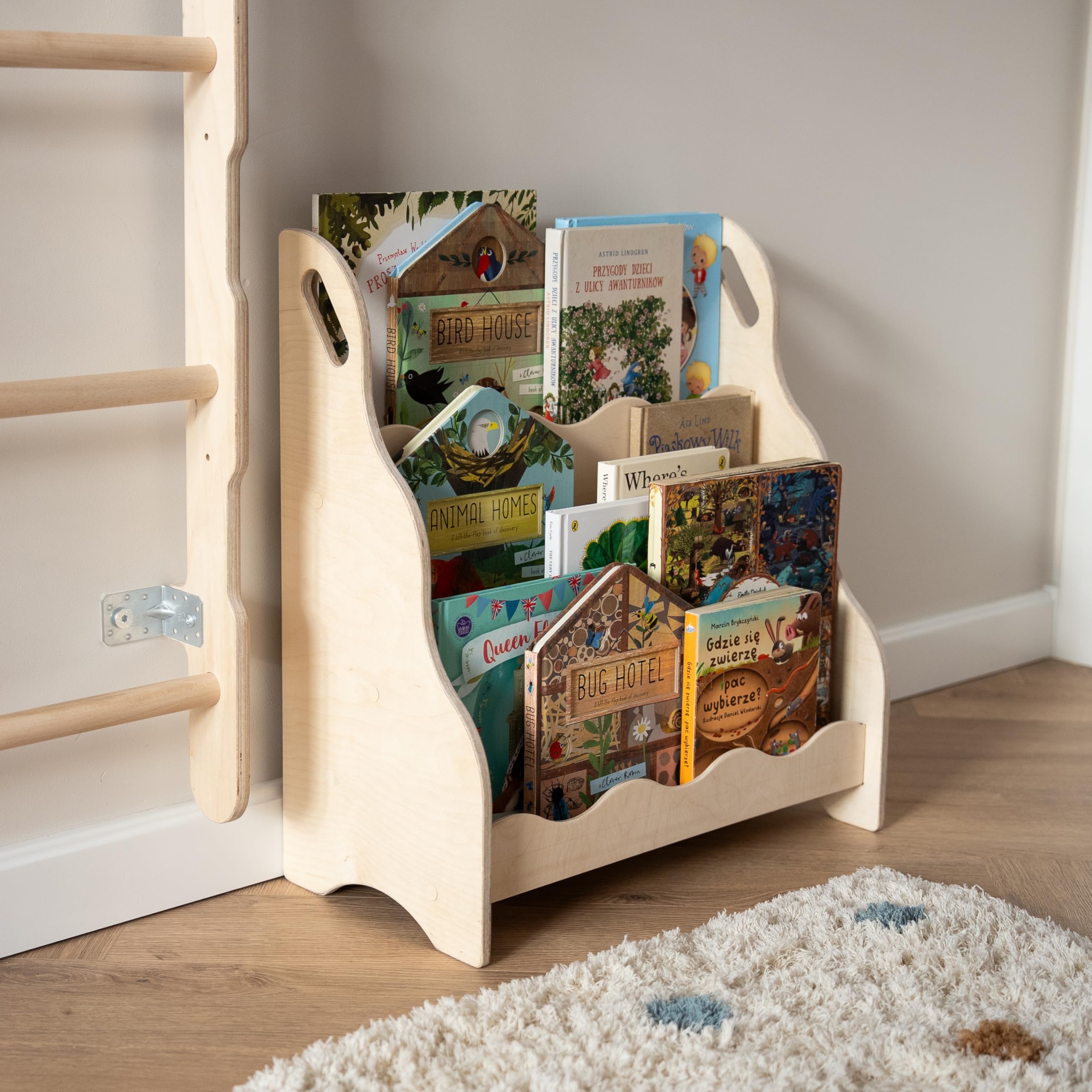 MAMOI® Étagère bibliothèque et meuble de rangement pour enfants | Étagère murale | Étagère ondulée Montessori pour la chambre d'enfant | Étagère en bois et mobilier pour enfants