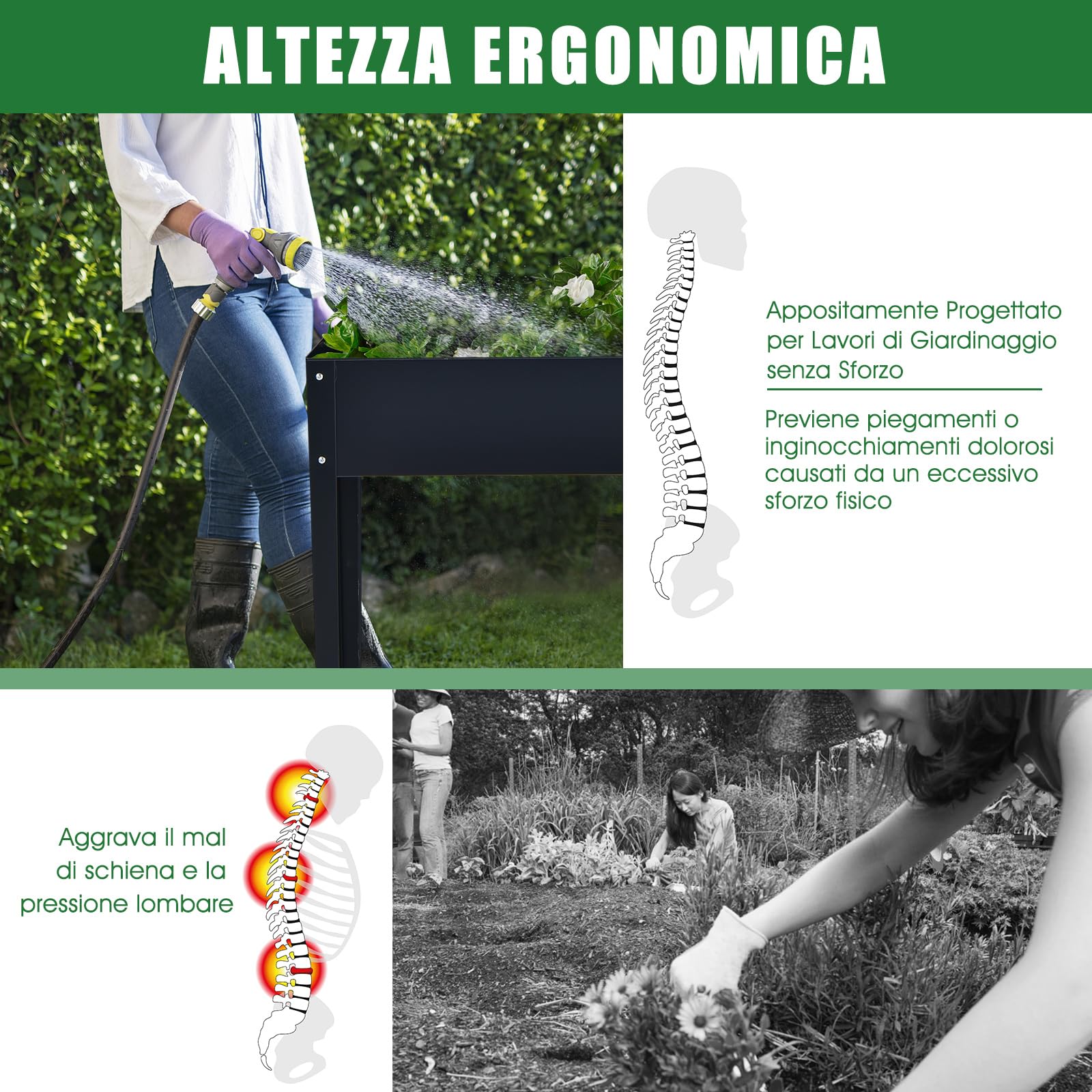 RELAX4LIFE Fioriera da Esterno, Orto Rialzato da Esterno in Metallo con Fori di Drenaggio, Fioriera per Balcone, Giardino, Cortile, per Verdure, Fiori, Erbe, Frutta (100 x 30 x 80 cm, Nero)