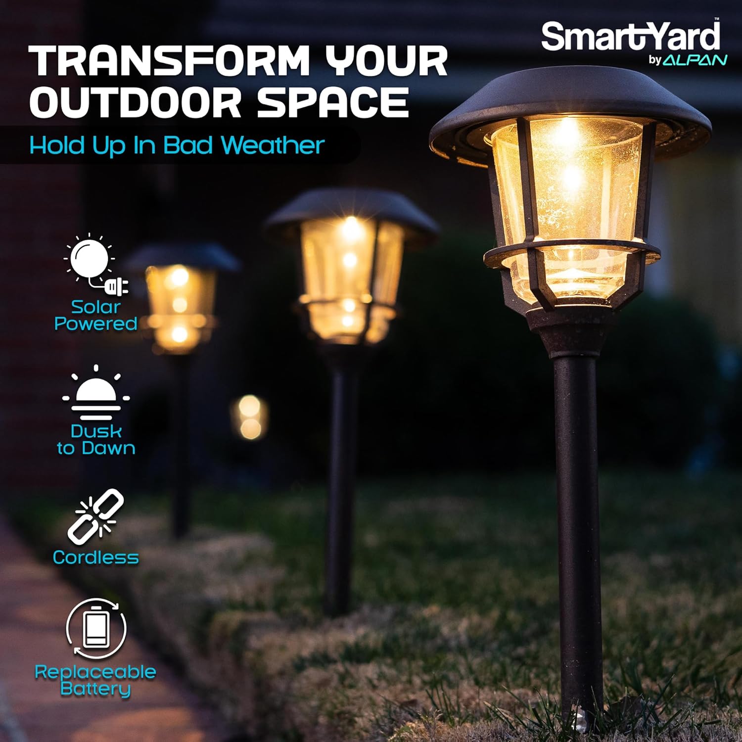 Solar Pathway Lights 4 Pack – 12 Lumens LED, Warm White, Weather-Resistant, Durable Stainless Steel & Aluminum, Outdoor Solar Garden, Yard, Walkway Lighting, Easy Stake Installation