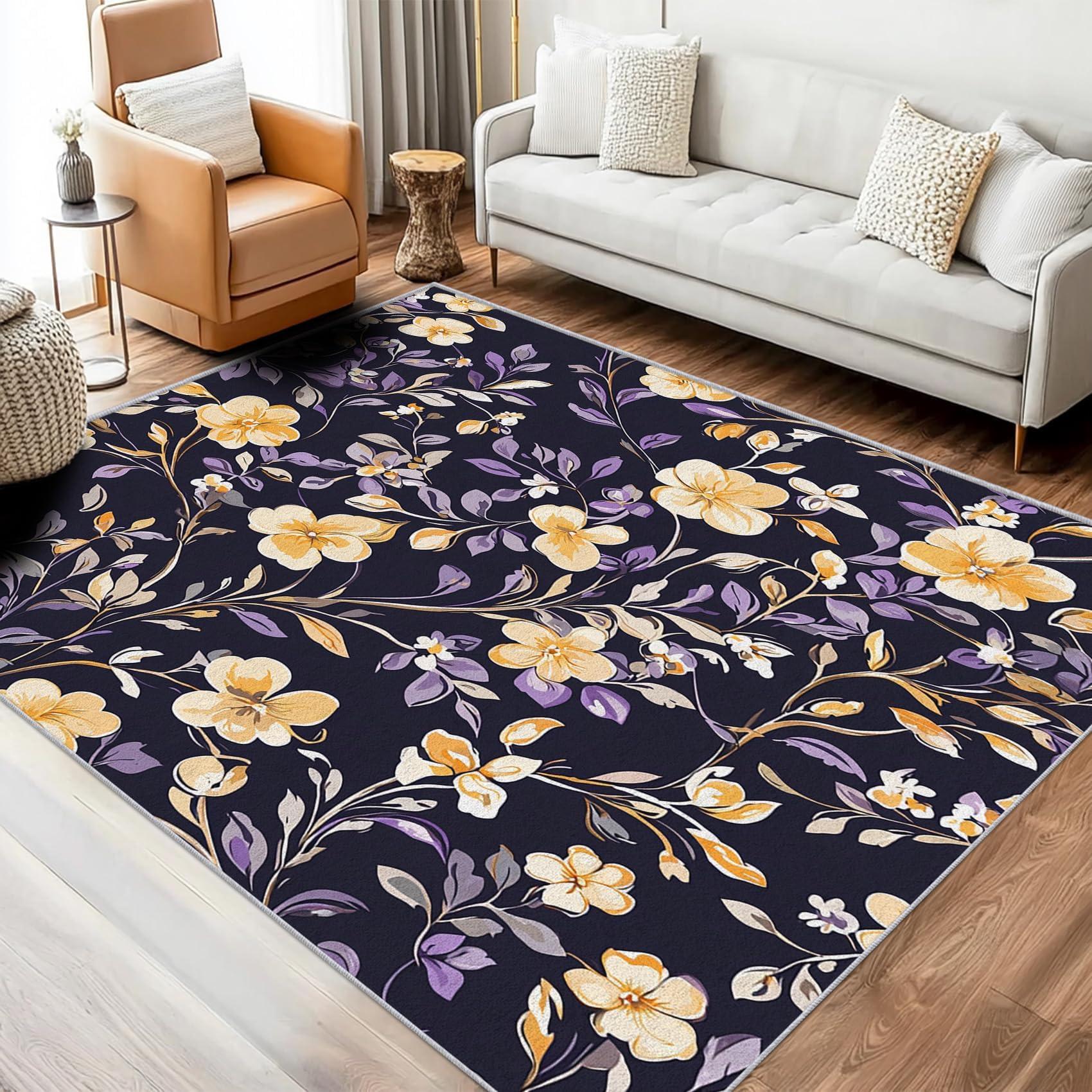 Tapis de salon floral violet doux 90x180 cm : créez un cocon chaleureux