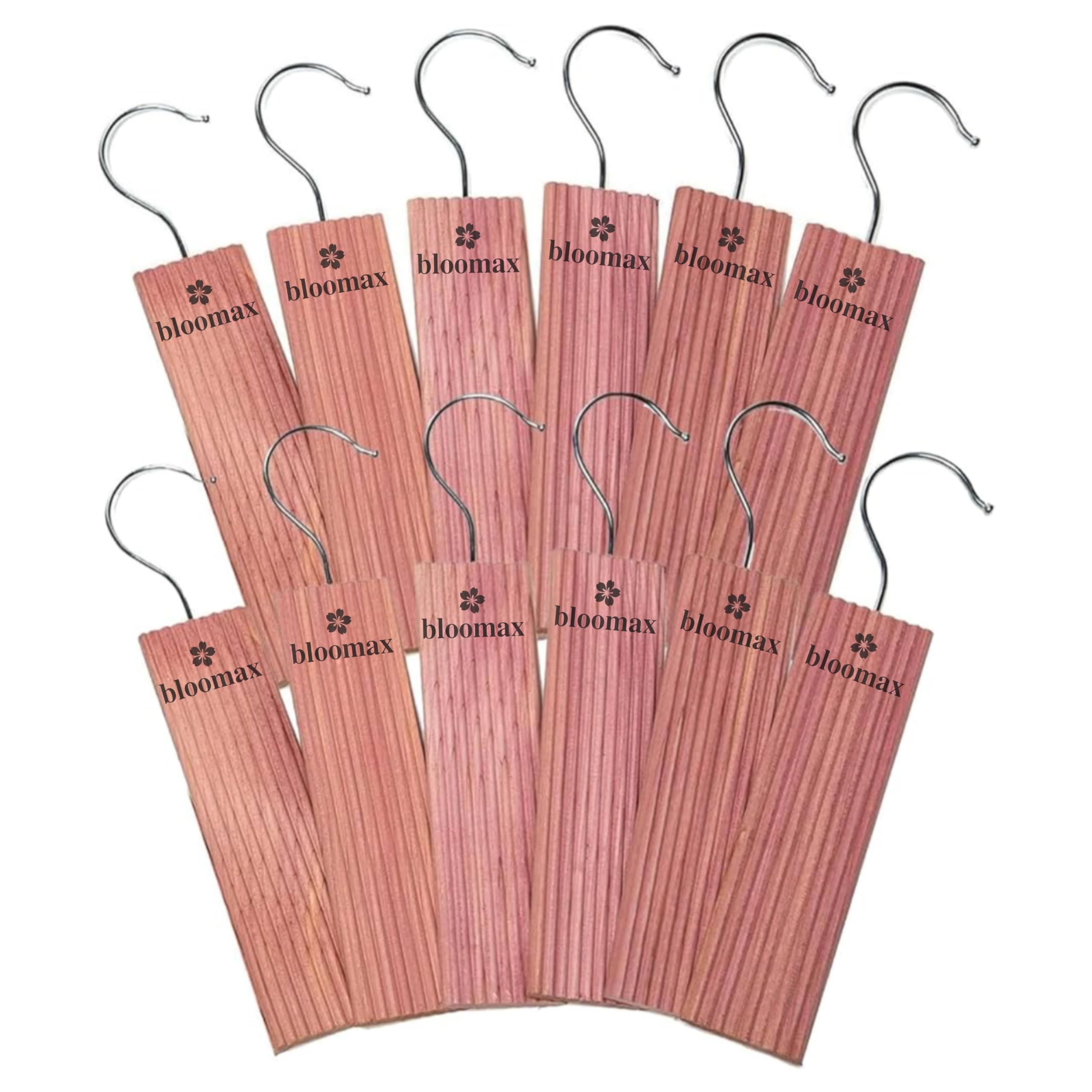BLOOMAX® 20 Pcs Cedar Block Planks with Hanging Chrome Hooks for Moth Repellent | Cedar Blocks for Clothes Storage | Better Than Moth Balls for Closet | Cedar Hangers Clothes Moths (Pack of 20)