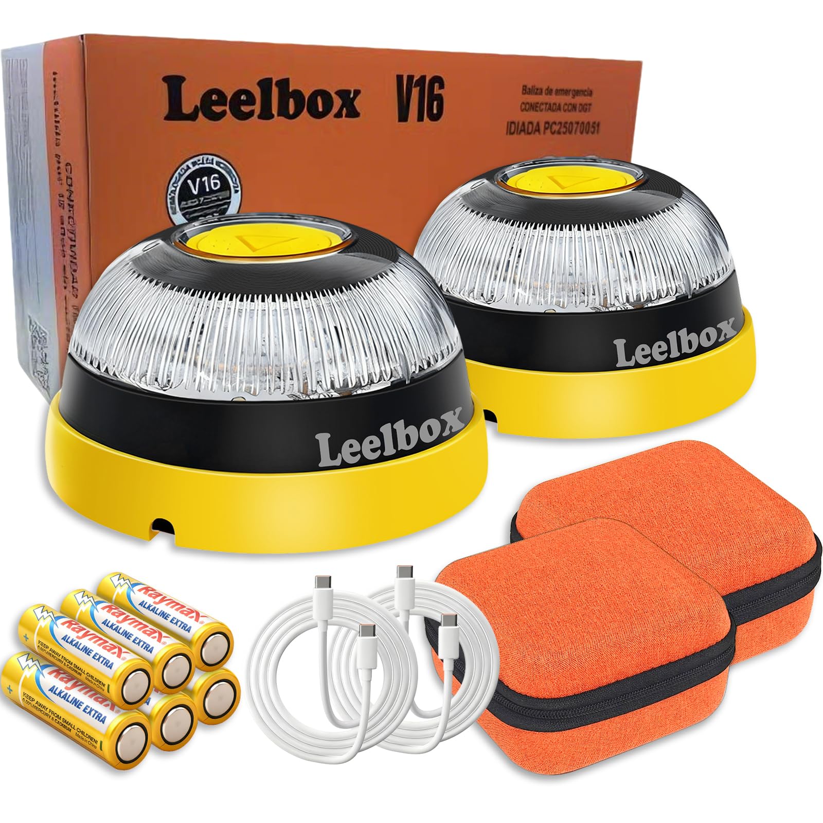 2Pcs Baliza V16 Homologada DGT con Geolocalizador,Luz Emergencia Coche Homologado DGT,3.0 SIM Conexión de Tarjeta, Clasificación IP54, con Bolsa de Almacenamiento