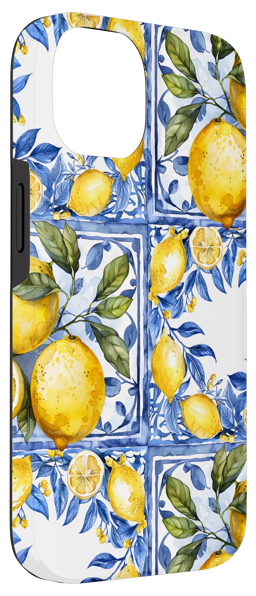Lemon italian blue tiles pattern portugal morocco azulejo Case for iPhone 14, Lemon Blue - Image 3