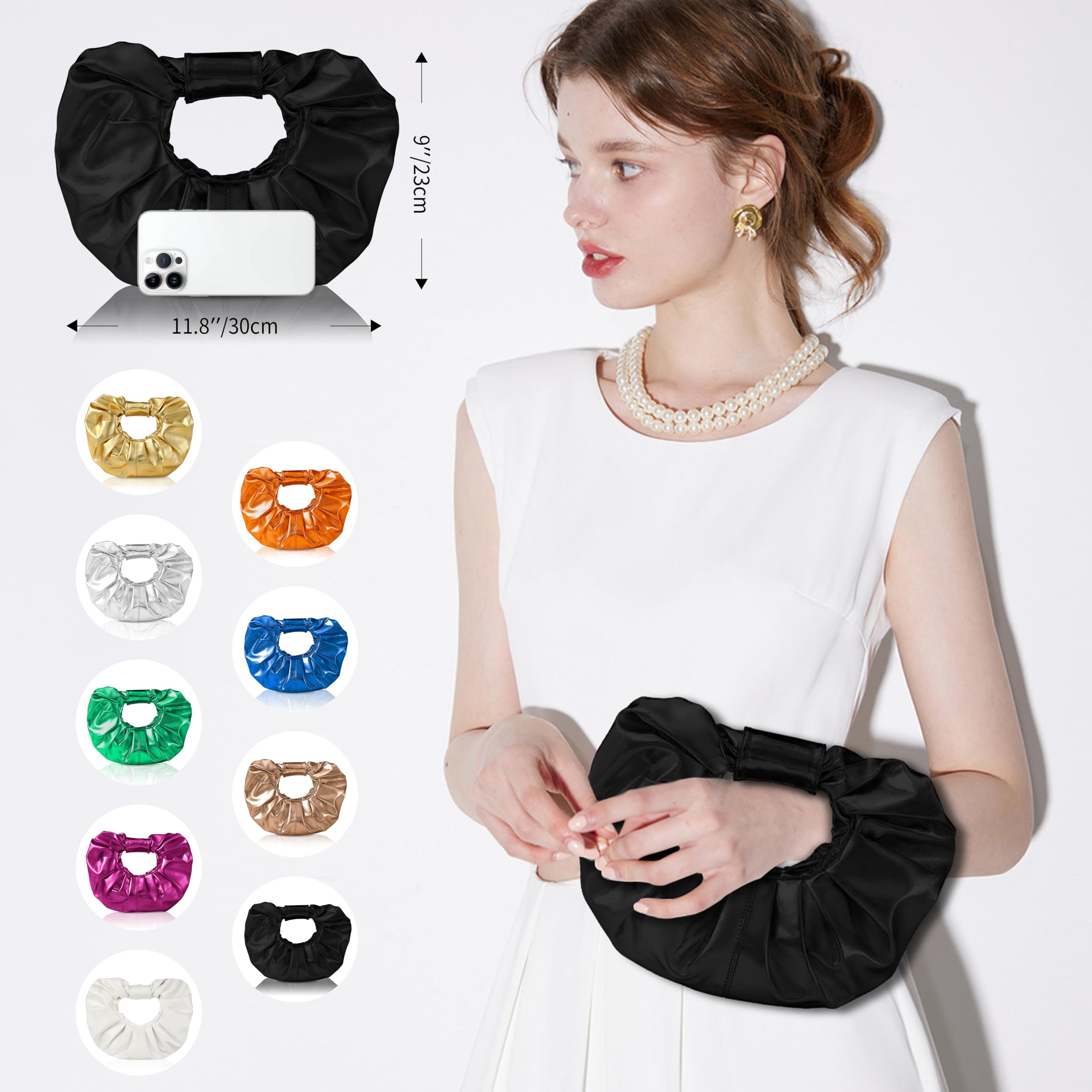 JENSVOIR Clutch Purse for Women - Evening Clutch PU Leather Pleated Bag Designer Handbag for Party Prom Wedding