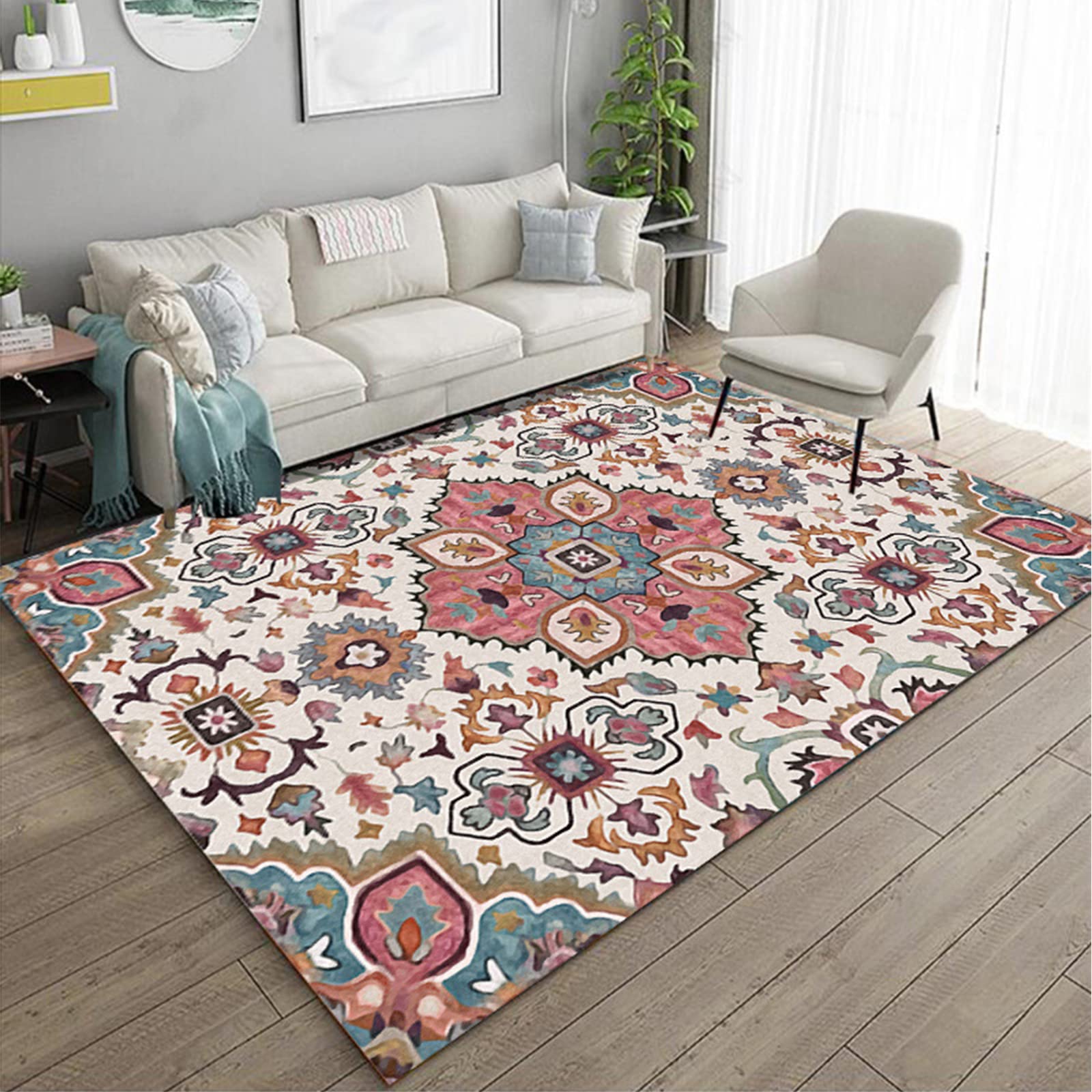Tapis vintage floral rose antidérapant et parfaitement compatible avec le chauffage au sol