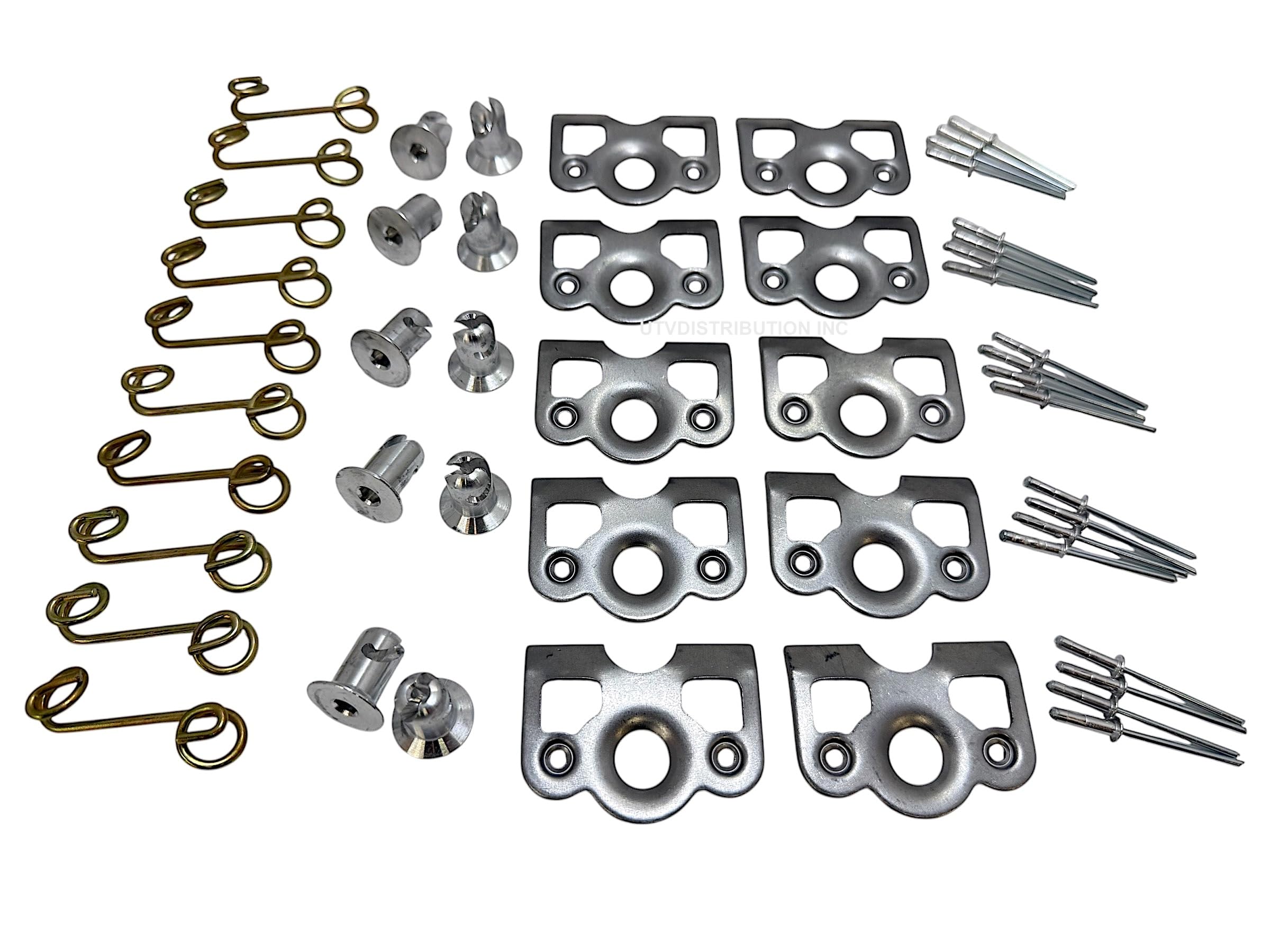 UTVDistribution Aluminiowy przycisk Dzus z mechanizmem szybkiego zwalniania 1/4 ze sprężynami i płytkami na zakładki, 10 szt. nitów bez opakowania!