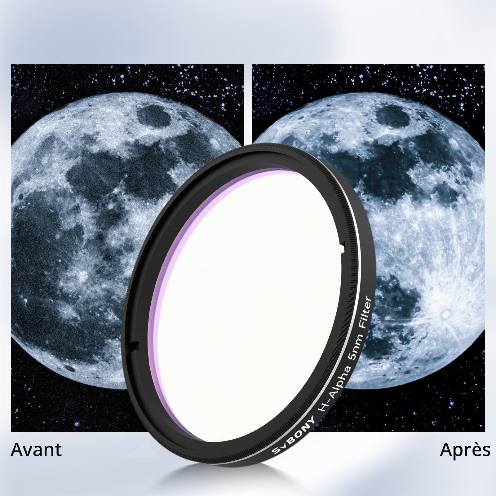 Svbony SV227 2" Filtre de Télescope, Filtre CCD à Bande étroite H-Alpha 5nm, Filtre de Pollution Lumineuse Réduisant la Lueur du Ciel, Améliorant Le Détails pour l'astrophotographie du Ciel Profond
