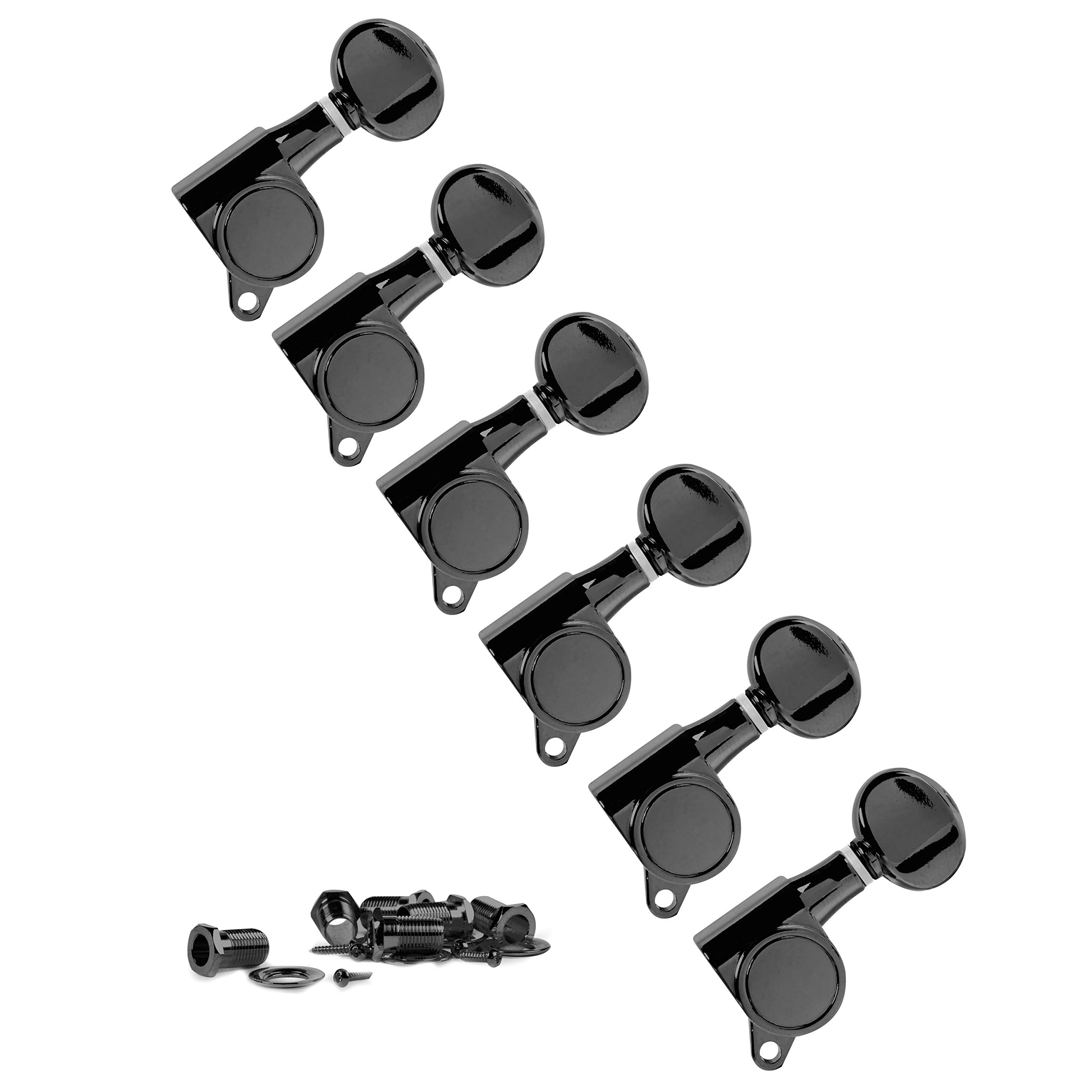 Golden Age Manopola Ovale 6-In-Line Tuners, Nero, per Chitarre e Liuteria | Manopola Ovale 6-In-Line Tuners, Nero, per chitarre e liuteria professionale. Materiale di alta qualità per risultati.