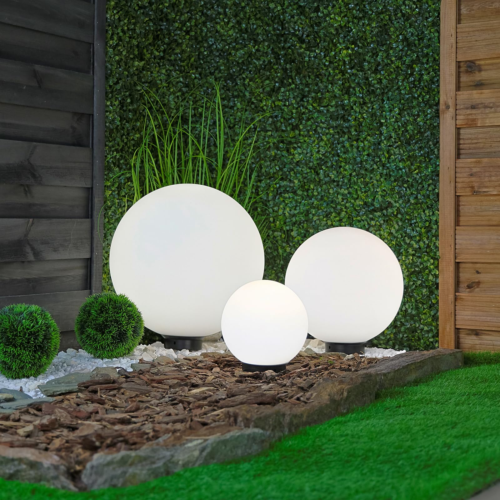 Lumiled Kugelleuchte Außen Weiß Ø30cm E27 IP44 Kugellampe | Milchig, Gartenkugel, Lichtkugel, Wetterfest, Inkl. Anschlusskabel 1,95m, Außenkugelleuchte für Garten, Wege und Terrasse