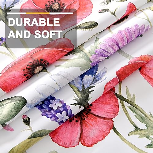 Miniatura 6 de FINECITY Juego de 2 paneles de cortinas de oscurecimiento de habitación de 84 pulgadas de largo, elegantes cortinas con patrón floral de amapola