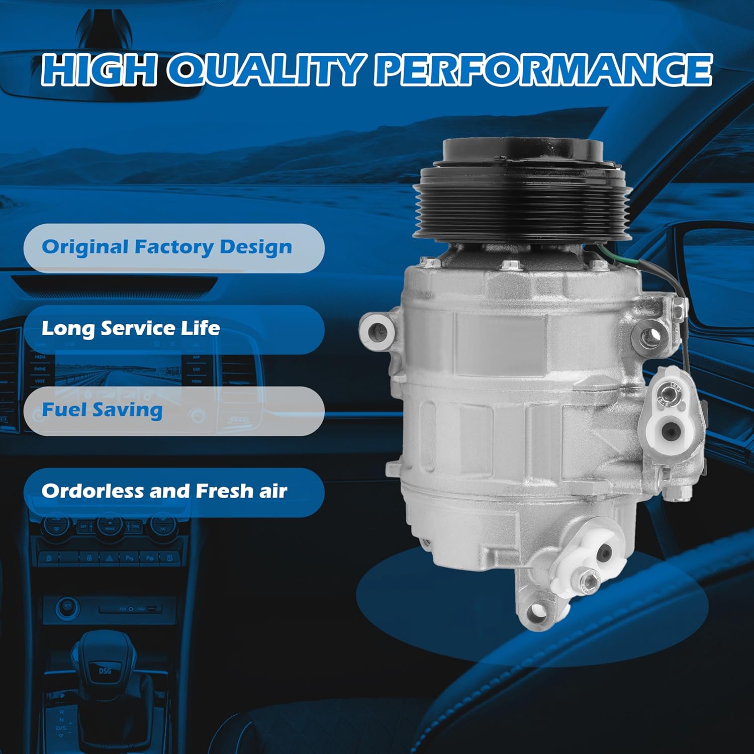 AC Air Conditioner Compressor with Clutch CO-9777C Fit for Ford Explorer 3.5L 2011-2015,Police Interceptor Utility 3.7L 2013-2015 Replacement 98332, 97332, BB5Z19703B