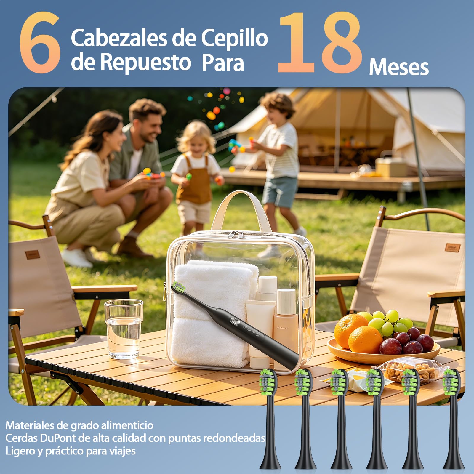 OasiSmile Cepillo de Dientes Electrico Sónico para Adultos, Cepillo Dientes Electrico Recargable con 6 Cabezales, 4 Modos de Limpieza, 120 Días de Autonomía, Temporizador 2 Minutos, 42000 VPM, IPX7