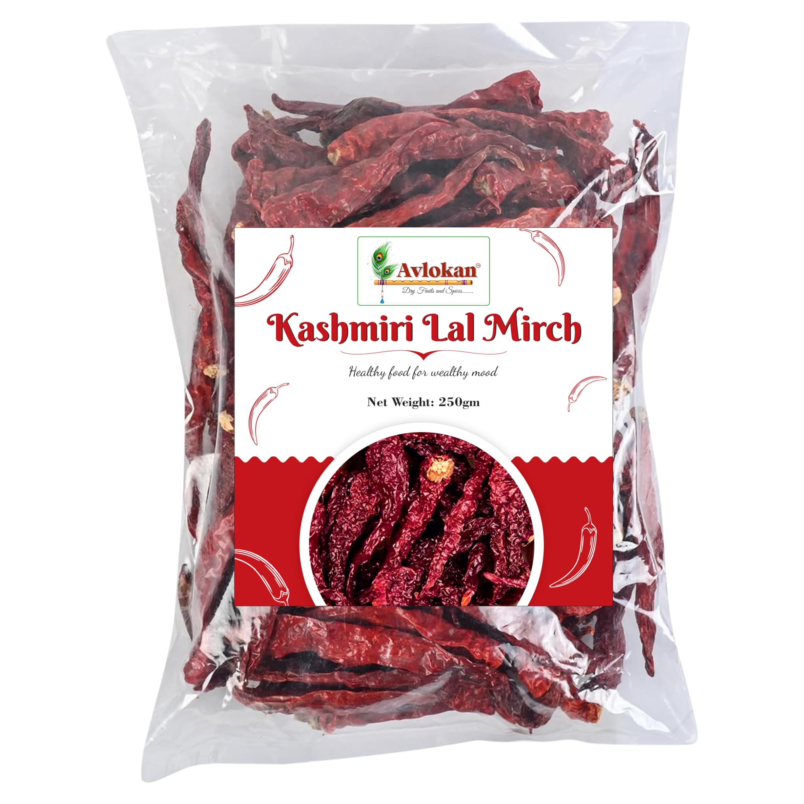 Avlokan Kashmiri Stemless Red Chilli 250Gram- 100% Natural, Hot & Spicy Dried Red Chilli | Kashmiri Sabut Lal Mirch Kashmiri Stemless Red Chilli, 250G