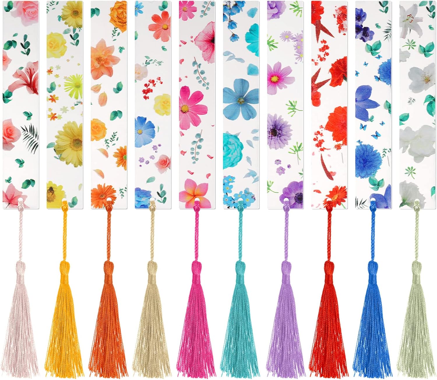 BOWINR 10 Pieces Flower Acrylic Bookmarks Transparent Resin