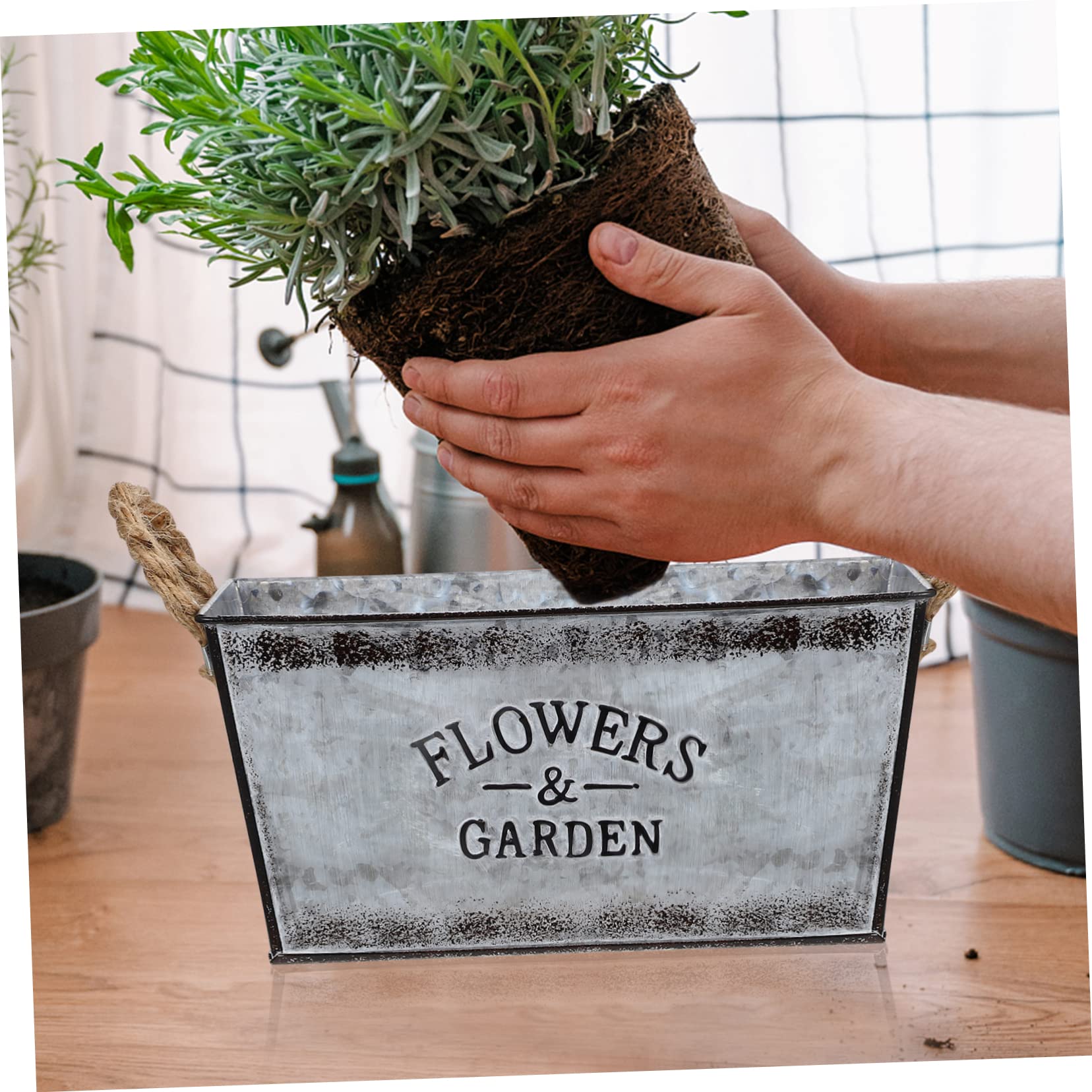 Amazon.co.jp: 錫の植木鉢 鉄器 花瓶 取っ手付き植木鉢 生け花バケツ 