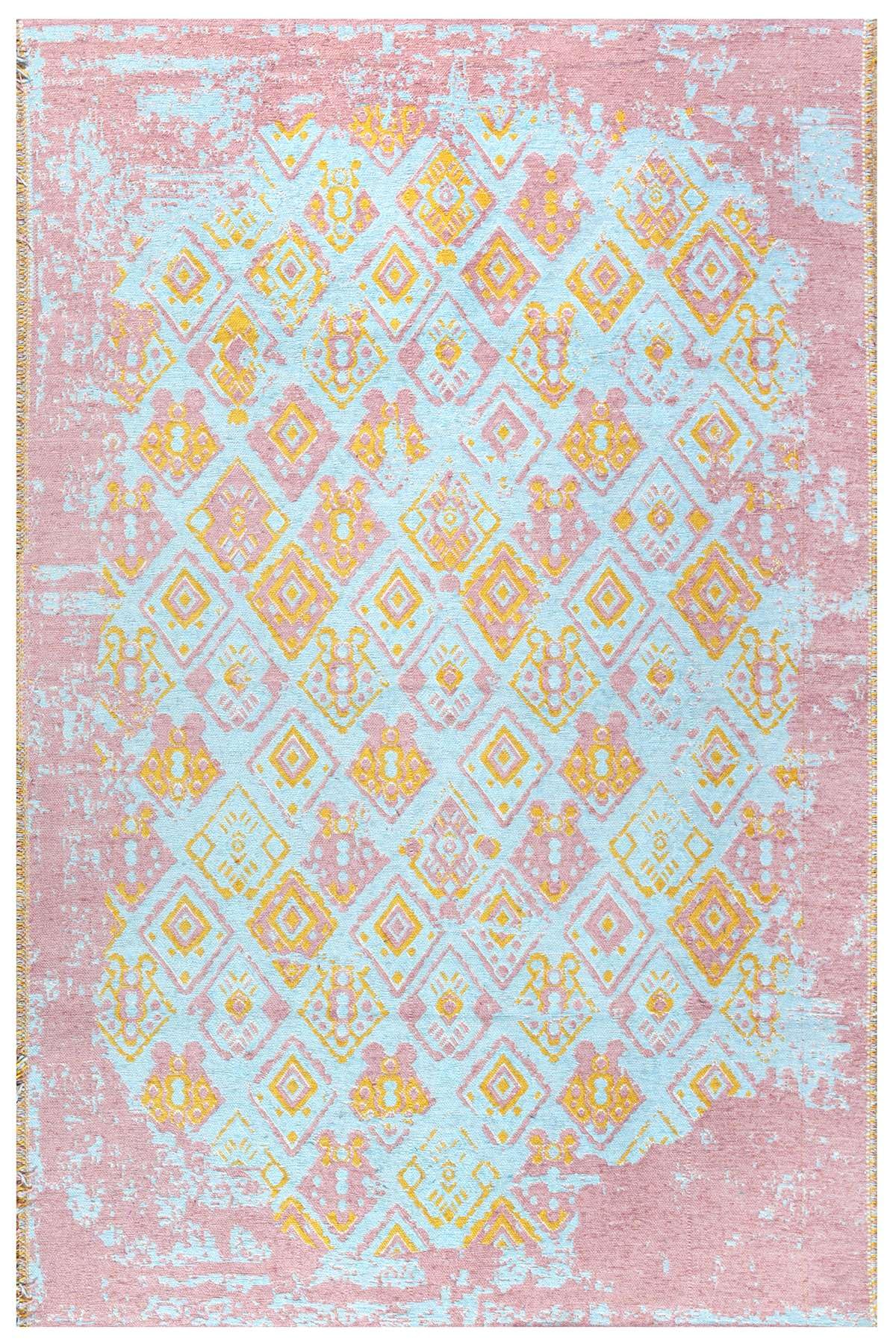 Alfa Rich Alfombra reversible lavable para sala de estar, dormitorio, cocina, 7 x 10 pies, color rosa, naranja, verde azulado