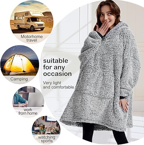 Miniatura 3 de Manta de sherpa acogedora con capucha para adultos, mujeres, hombres y niños, idea de regalo, manta con capucha, manta de gran tamaño, súper cálida,