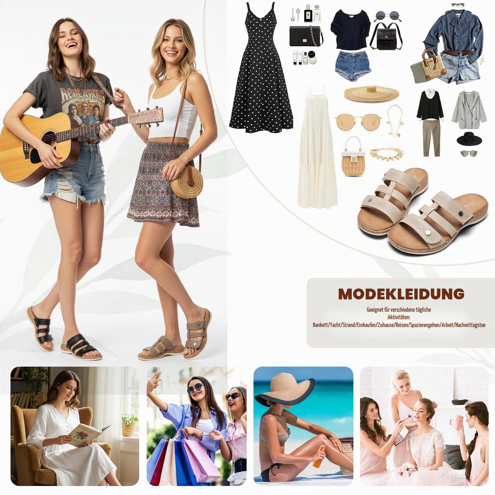Littleplum Damen Pantoletten Modische Sandalen Frauen Kork-Fußbett mit Arch Support Sommer Latschen Schlappen Hausschuhe Größe 37-42