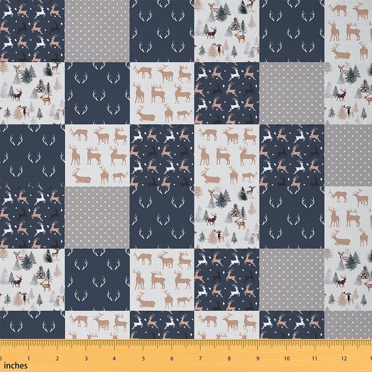 Deer Fabric by The Yard Deer Hunting Buffalo Check Upholstery Fabric for Chairs Antlers Western Farmhouse Waterproof Outdoor Fabric 2 Yards (L184*W150cm)