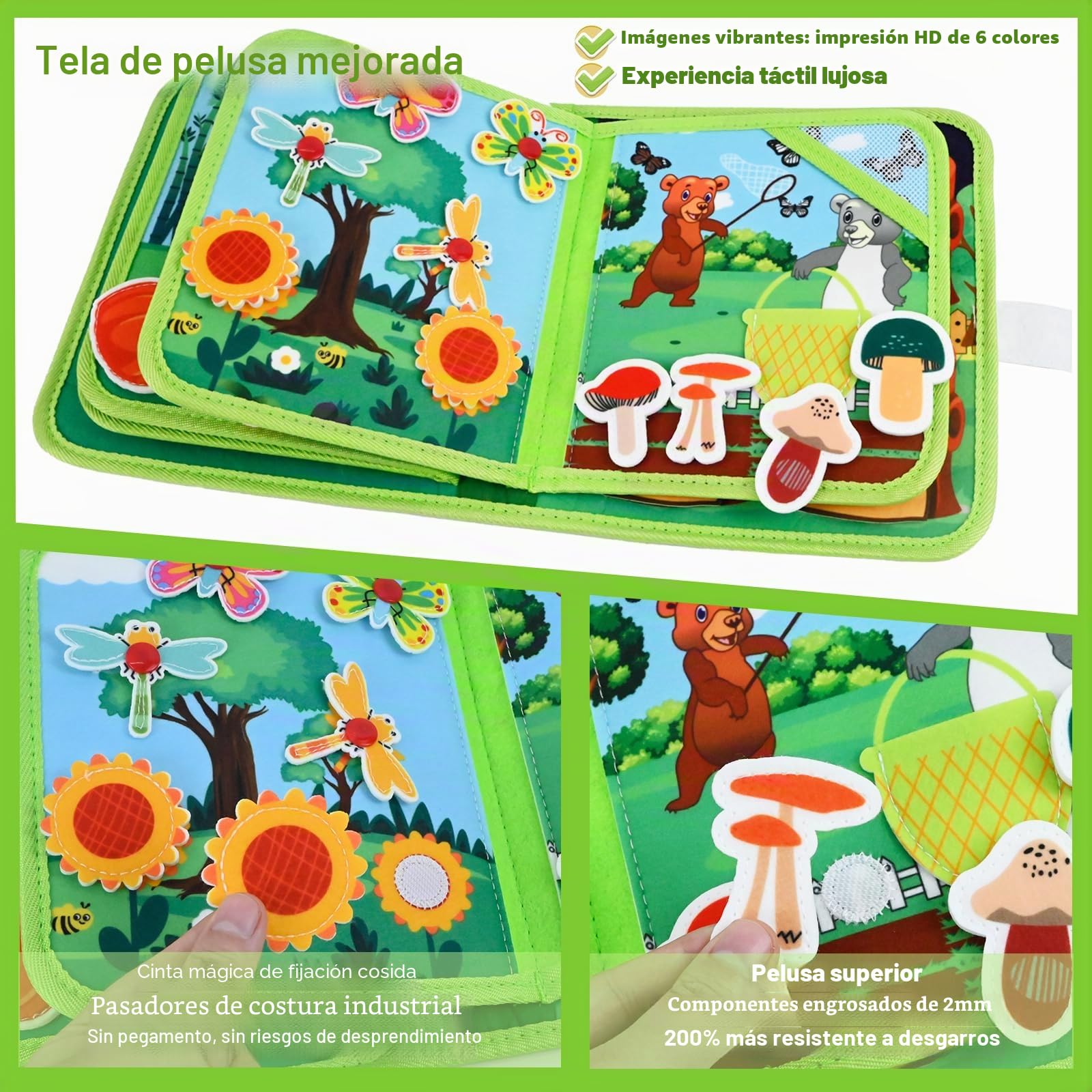 Libro Montessori 1 año, 20 en 1 Busy Board de Actividad, Libro Interactivo Juguetes Montessori para Niños 1 2 3 años, Juguetes Educativos Motricidad Fina, 10 páginas Animales Bosque