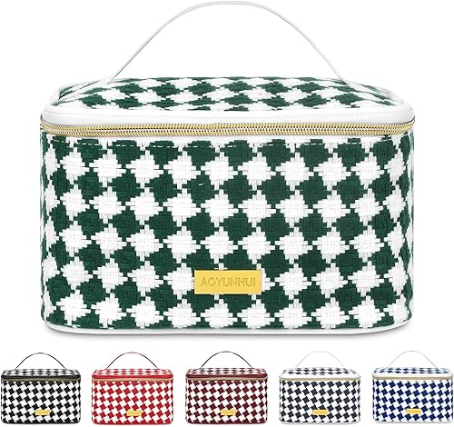 Miniatura 8 de AOYUNHUI Bolsa de maquillaje, bolsa de cosméticos portátil con asa, bolsa de gran capacidad, bolsa con cremallera, organizador de cosméticos de