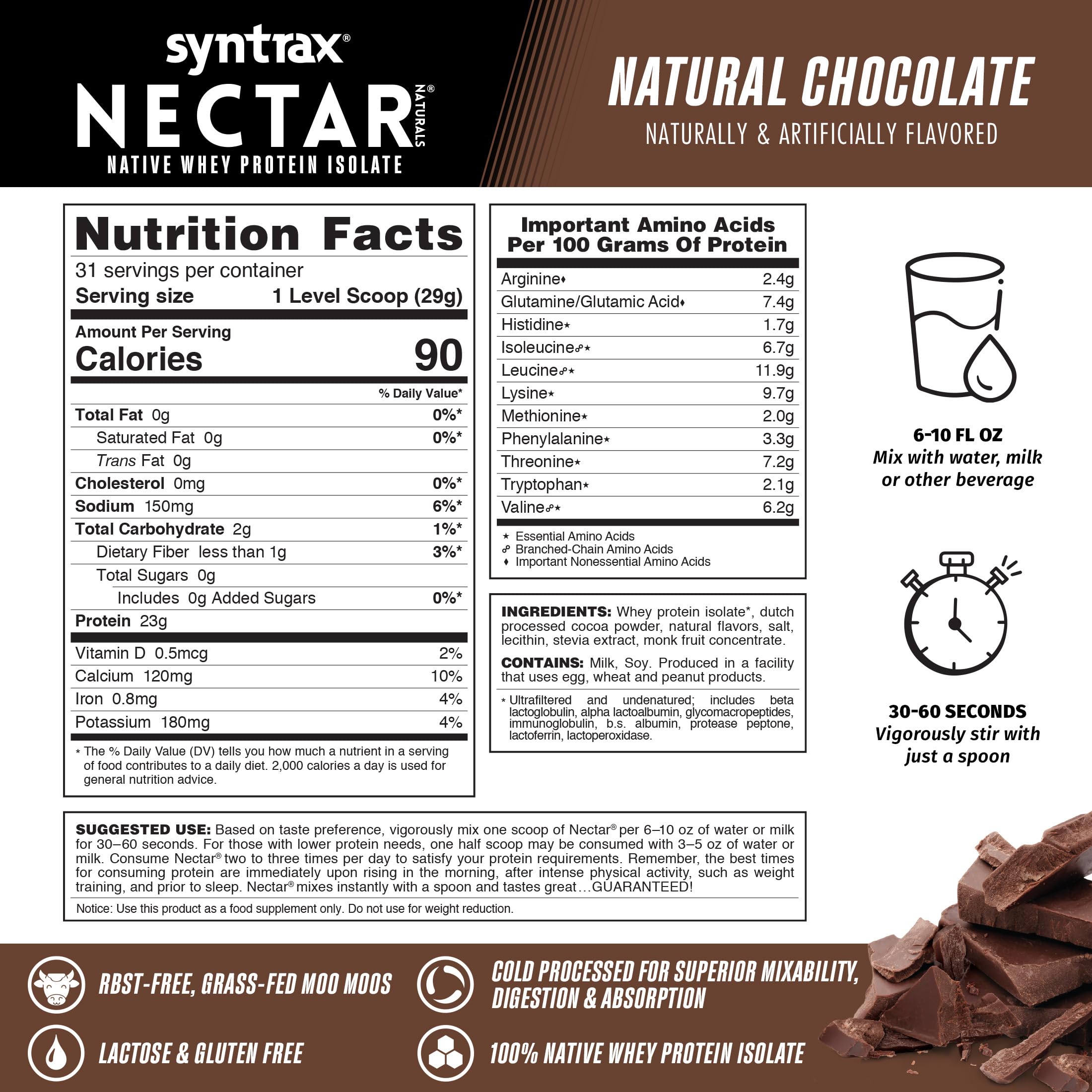 Syntrax Nectar Natural, Chocolate 2 lbs. 100% Native Whey Protein Isolate — Amazon image 3