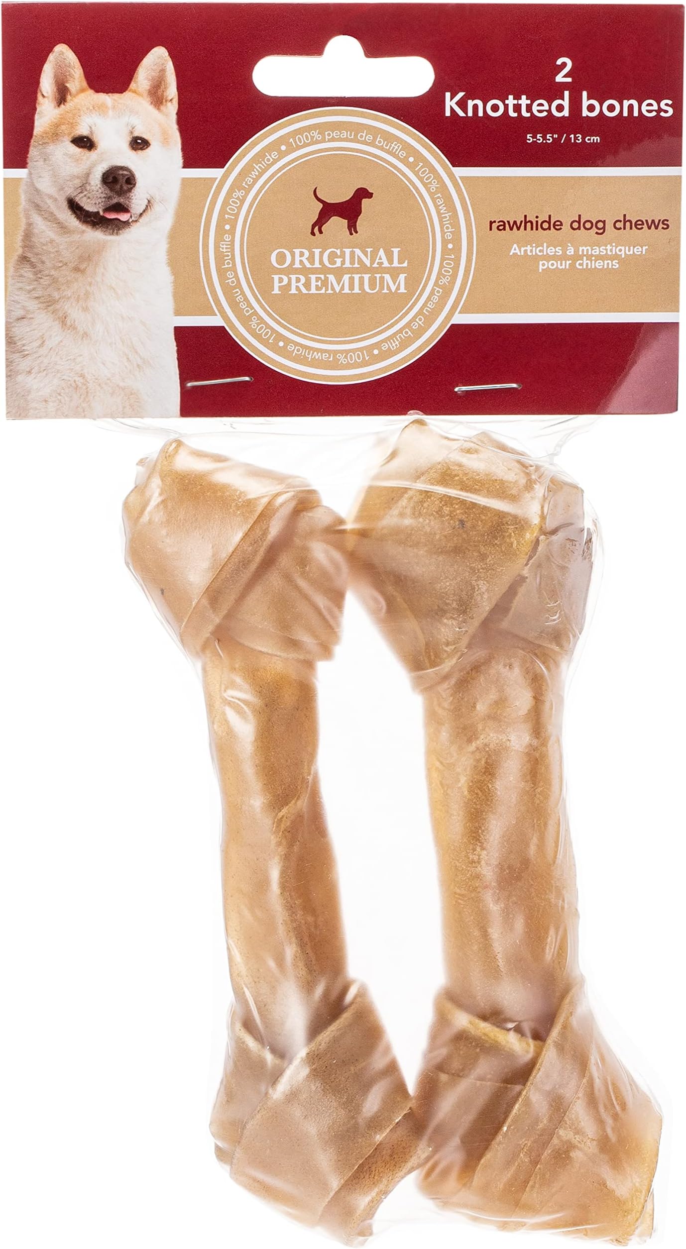 Les Filous2X Knotted Bone Dog Chew - Eurosiam Quality, Dental Health Benefits, Dual Pack for All Life Stages - Durable 5-5.5" Chew Sticks, Brown