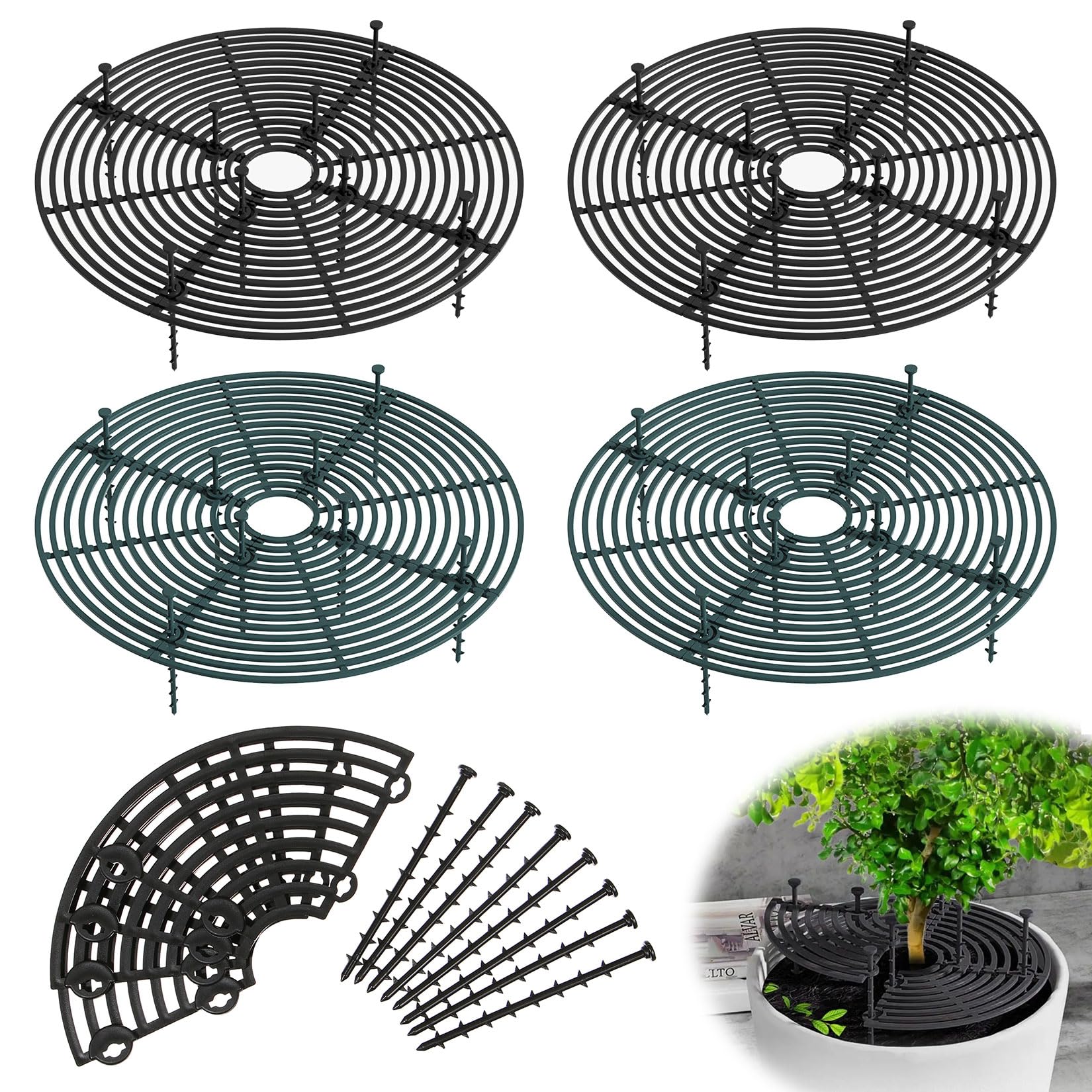Forbabe 4 Stück Blumentopfgitter, 30cm Blumentopf Schutz Abdeckung Schnittbare Größe Pflanzenschutz Katze, Gitter für Blumentöpfe Katzensicher Schützt die Pflanzeerde vor Tieren und Kindern
