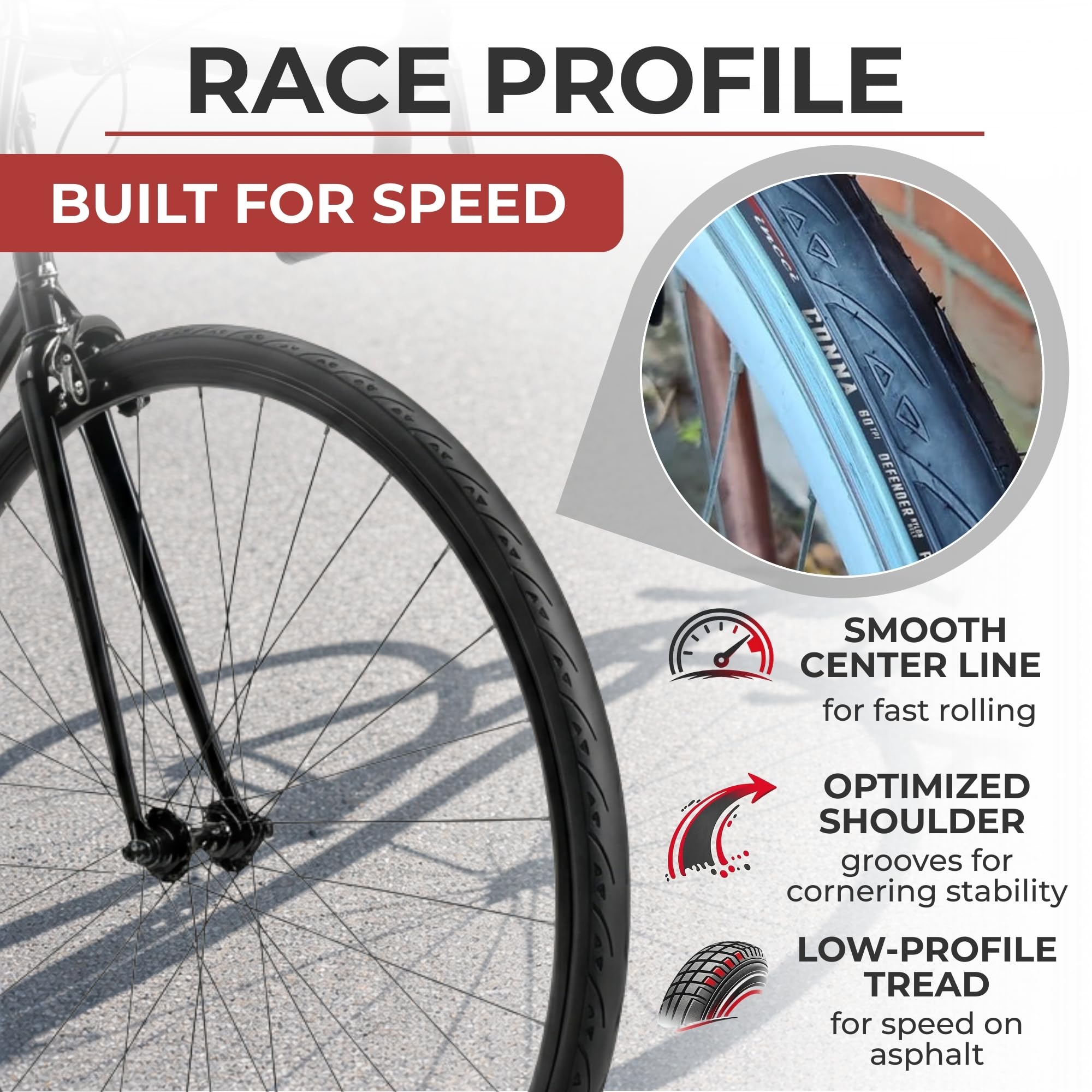 Fincci Copertoni Bici Corsa 700x23 (23-622) e 2 Camere d'aria Presta 60mm – Pneumatici Pieghevoli 60 TPI – Peso 250g con Protezione Antiforatura 1mm – Ideali per Strada e Rulli – 28 Pollici