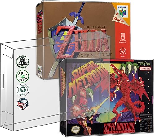 MALKO Paquete de 10 protectores de videojuegos compatibles con SNES y N64 Game Box  Funda de plástico transparente