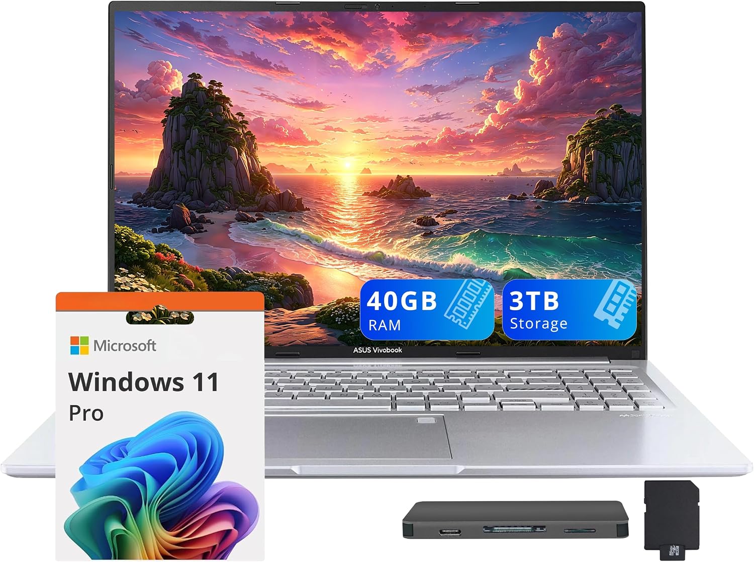 ASUS Vivobook 16" WUXGA Laptop, Intel Core i9-13900H, 40GB RAM, 3TB Storage (2TB SSD+1TB Docking Station), Intel Iris Xe Graphics, Backlit Keyboard, Fingerprint Reader, Win 11 Pro, Silver