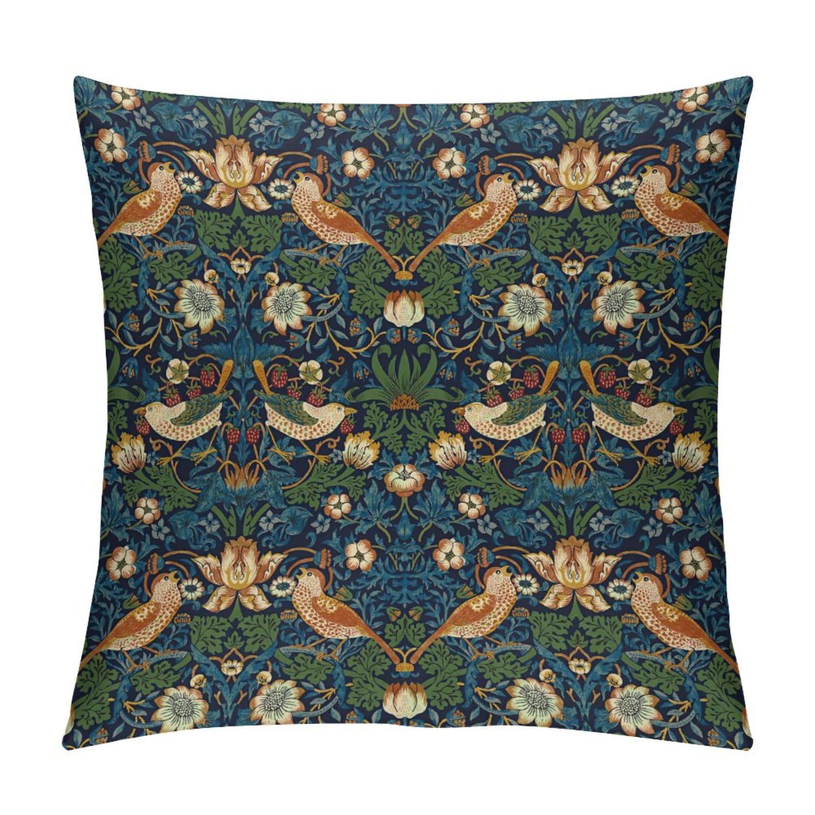 William Morris Green Floral Pillowcase 18x18 Inch Retro Plant Print Home Decor Pillow Cushion Cover Suitable for Indoor and Outdoor Bedroom Living