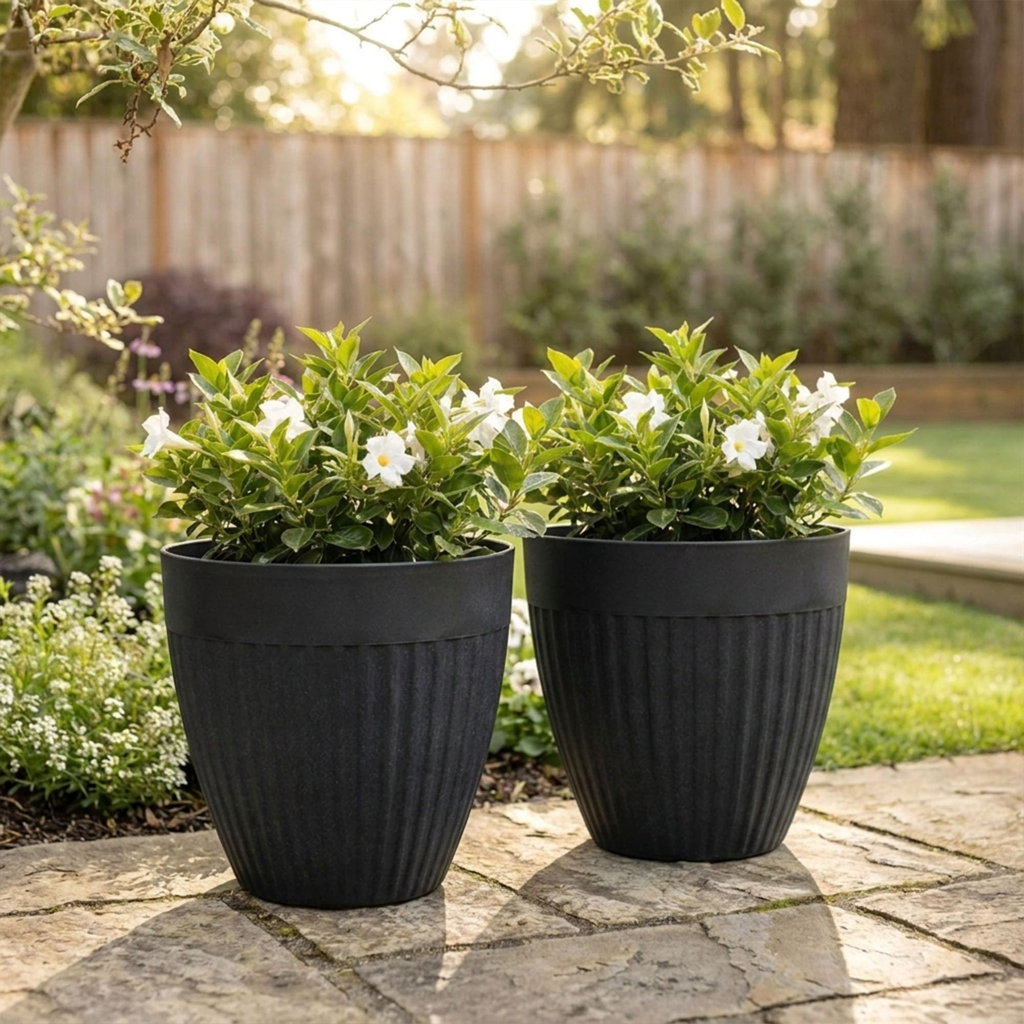 Nicoman - Madison Rib Planter Pot - Rubber - Black - 2 Pack
