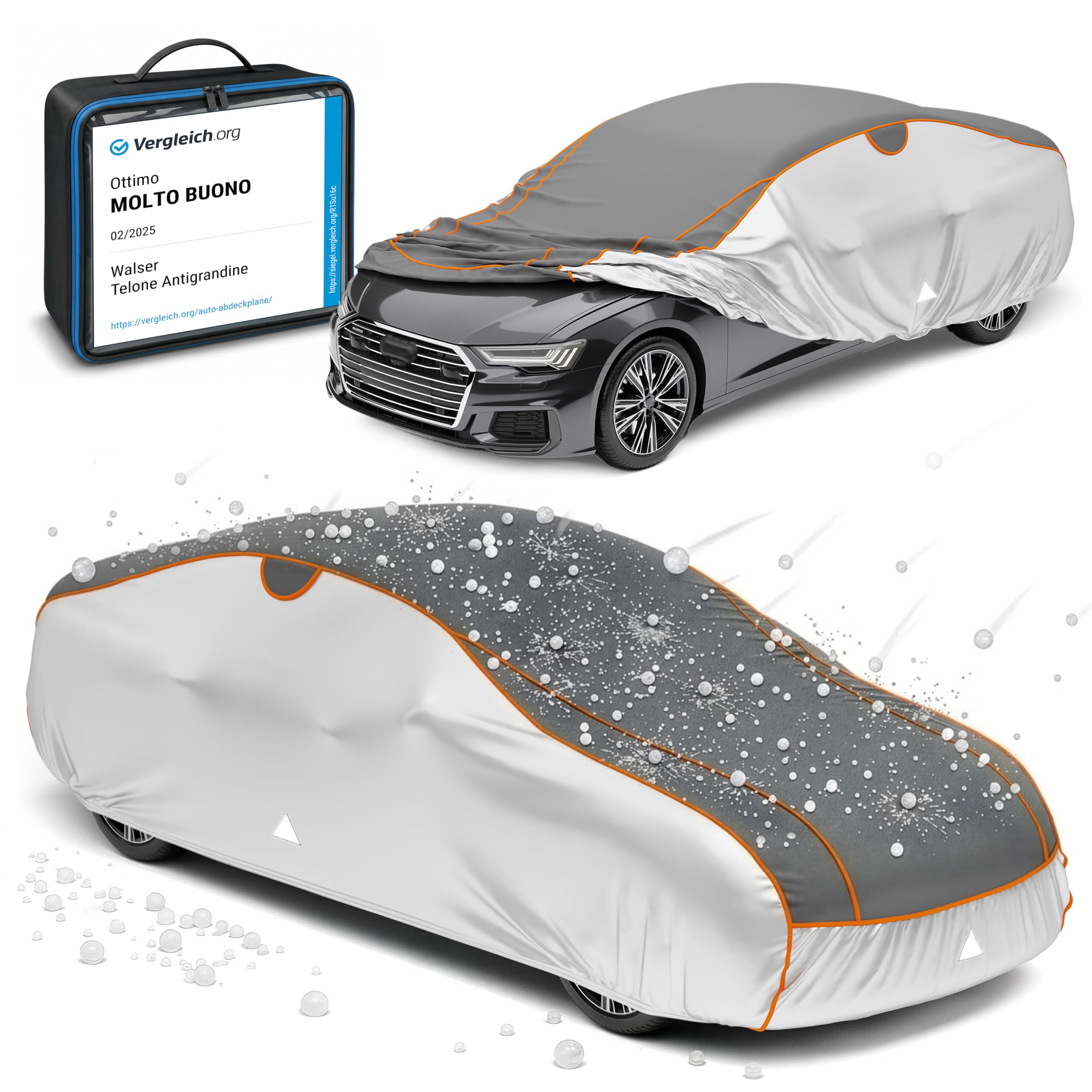 WALSER telo antigrandine per auto, Perma Protect, prodotto Molto Buono* copertura per auto antigrandine, certificato dal TÜV Austria* telo protettivo idrorepellente, Copriauto Misura 2