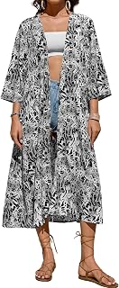 Kimono Cardigans for Women Swimsuit Cover Up Open Front 3/4 Sleeve Long Kimono Beach Cover Up