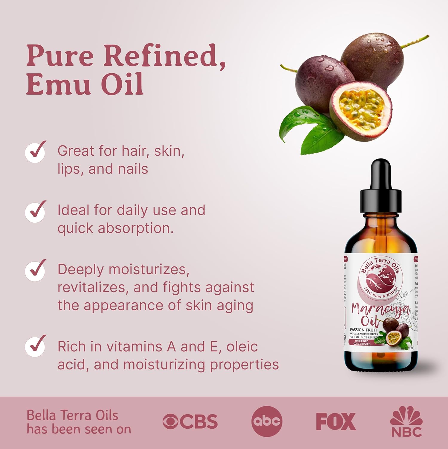 Bella Terra Oils - Maracuja (Passion Fruit) Oil 8 oz - A Symphony of B-Vitamins & Antioxidants, Immerse in the Luxury of Silky, Soft Skin