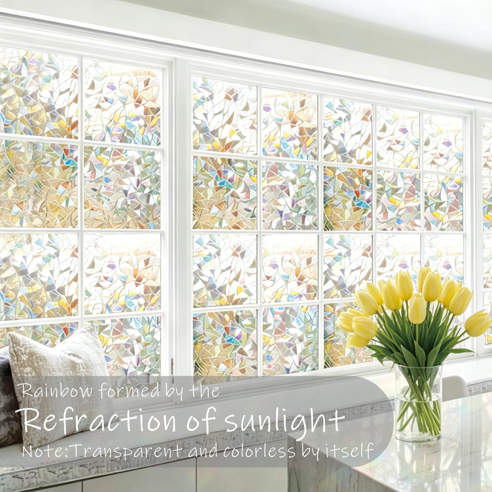 Pellicola Oscurante per Finestre Arcobaleno 40 x 920 cm Statica Adesiva Senza Ritagliabile Anti Uv, Protezione Della Privacy, Pellicola Privacy per Finestre per Letto, Luna Crescente