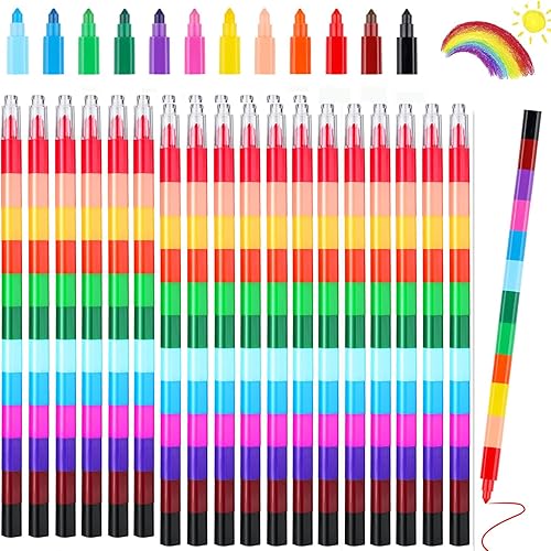 24 lápices de colores apilables para construir, lápices de colores de arco iris, lápices de colores para fiestas, rellenos de bolsas de fiesta para