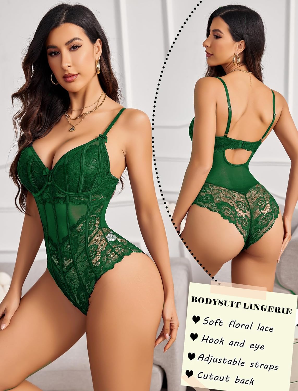 Avidlove Bodysuit for Women Sexy Lace Top One Piece Lingerie V Neck Mesh Tops Going Out Cami Naughty Push Up Body Suit S-XXL - Image 4