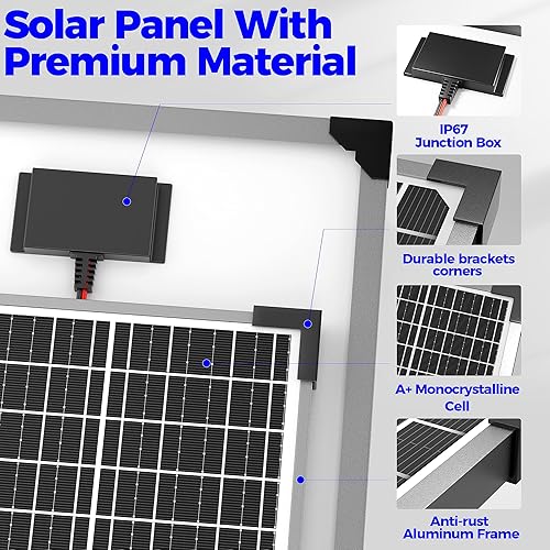 Miniatura 5 de Voltset Kit de panel solar de 50 W, cargador de batería solar de 12 V + controlador de carga MPPT de 10 A + soporte de montaje ajustable, cargador